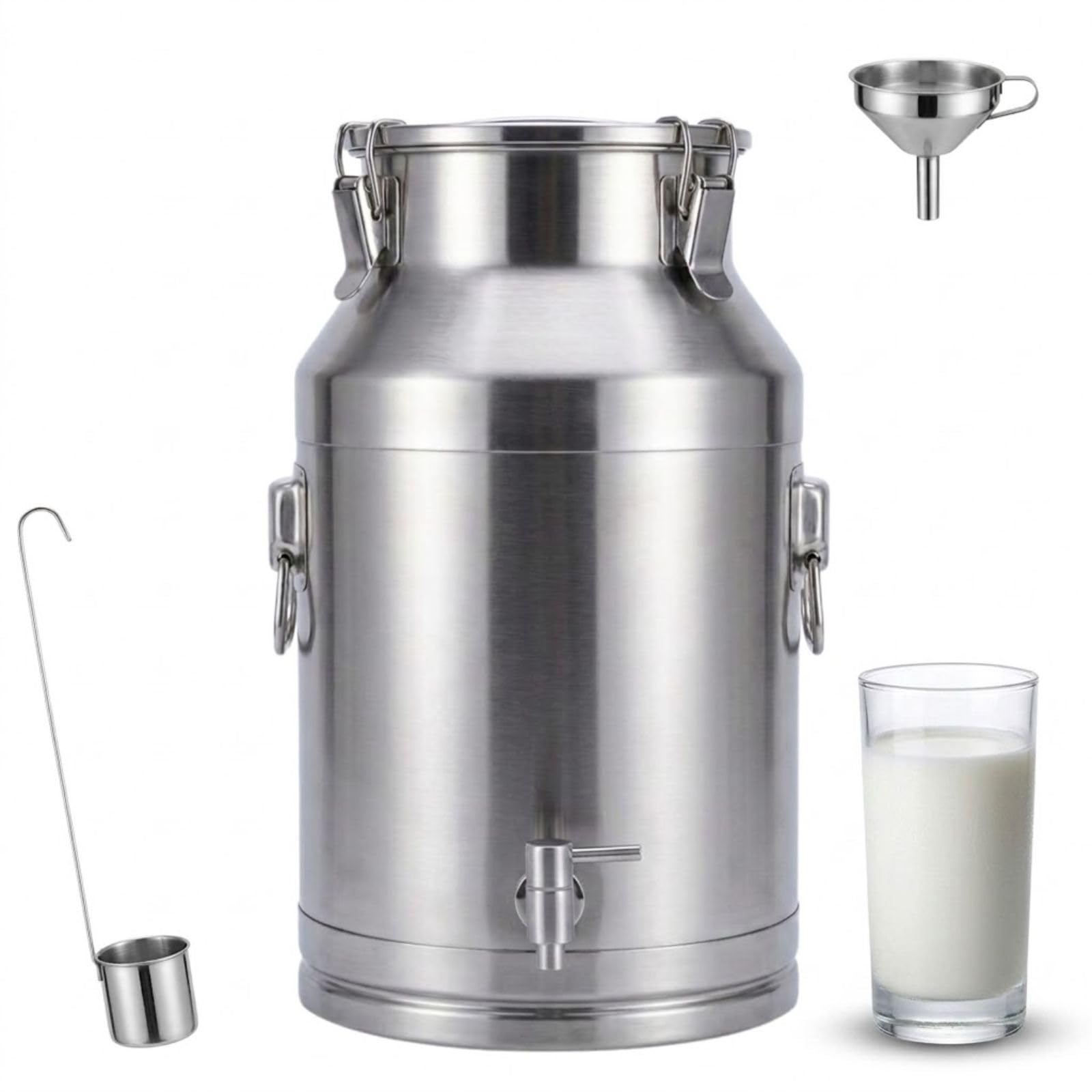 201 Acero Inoxidable Lechera Con Grifo Barril Cubo de Leche | 5-100L Recipiente Hermético Con Tapa para Almacenamiento de Vino Líquidos y Alimentos(With Spigot,68L)