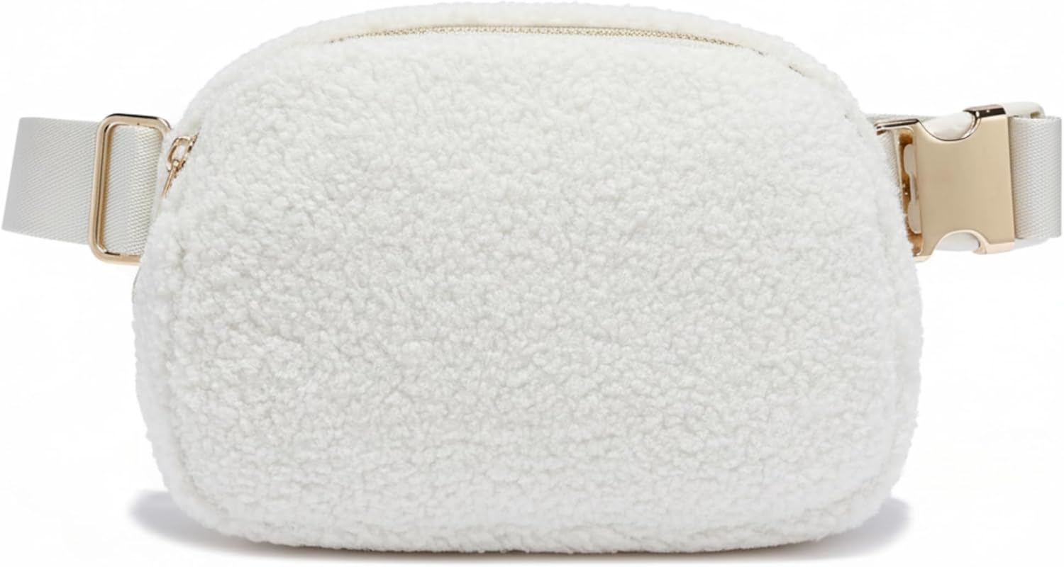 FORZAROCKET Plus Size Sherpa Fanny Pack | XL Extended Strap 70" | Gold Hardware | Women Fleece Crossbody Belt Bag