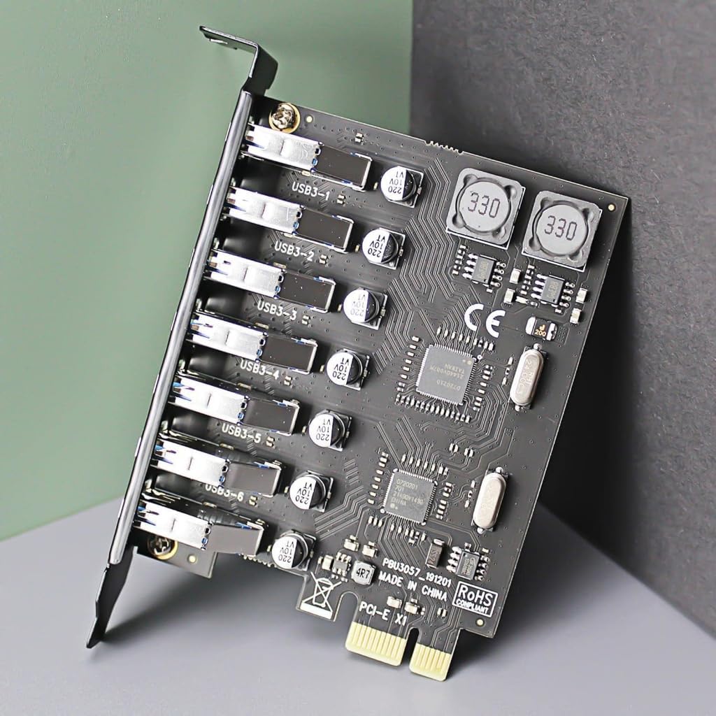 USB3.0 PCIE Adapter PCIE to 7 Port USB Expansion Adapter Card USB3.0 PCIe Controller Converter Card for Desktop PC