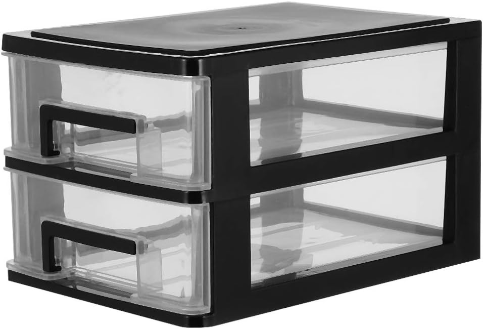 Wakauto Desktop Storage 2 Drawer Mini Desktop Drawers Plastic Drawer Organizer Stacking Storage Container Drawers Unit Cosmetic Makeup Organizer