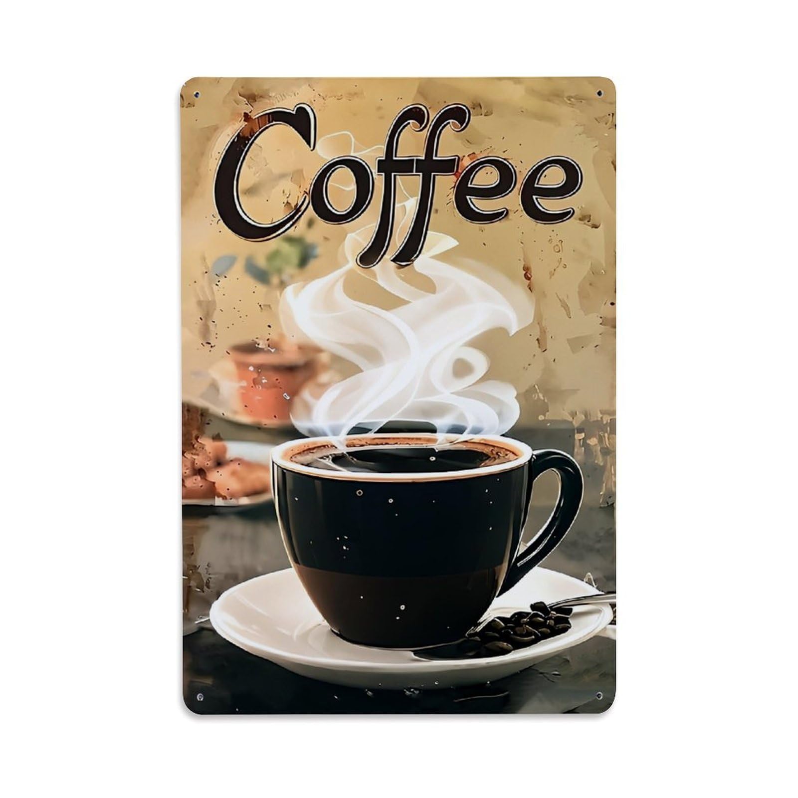Jdfenggu Vintage Coffee Cup Steam Beans Art Retro Metal Tin Sign, Decor Art Poster For Bar, Home, Man Cave, Kitchen, Laundry Room Gift 8X12inch