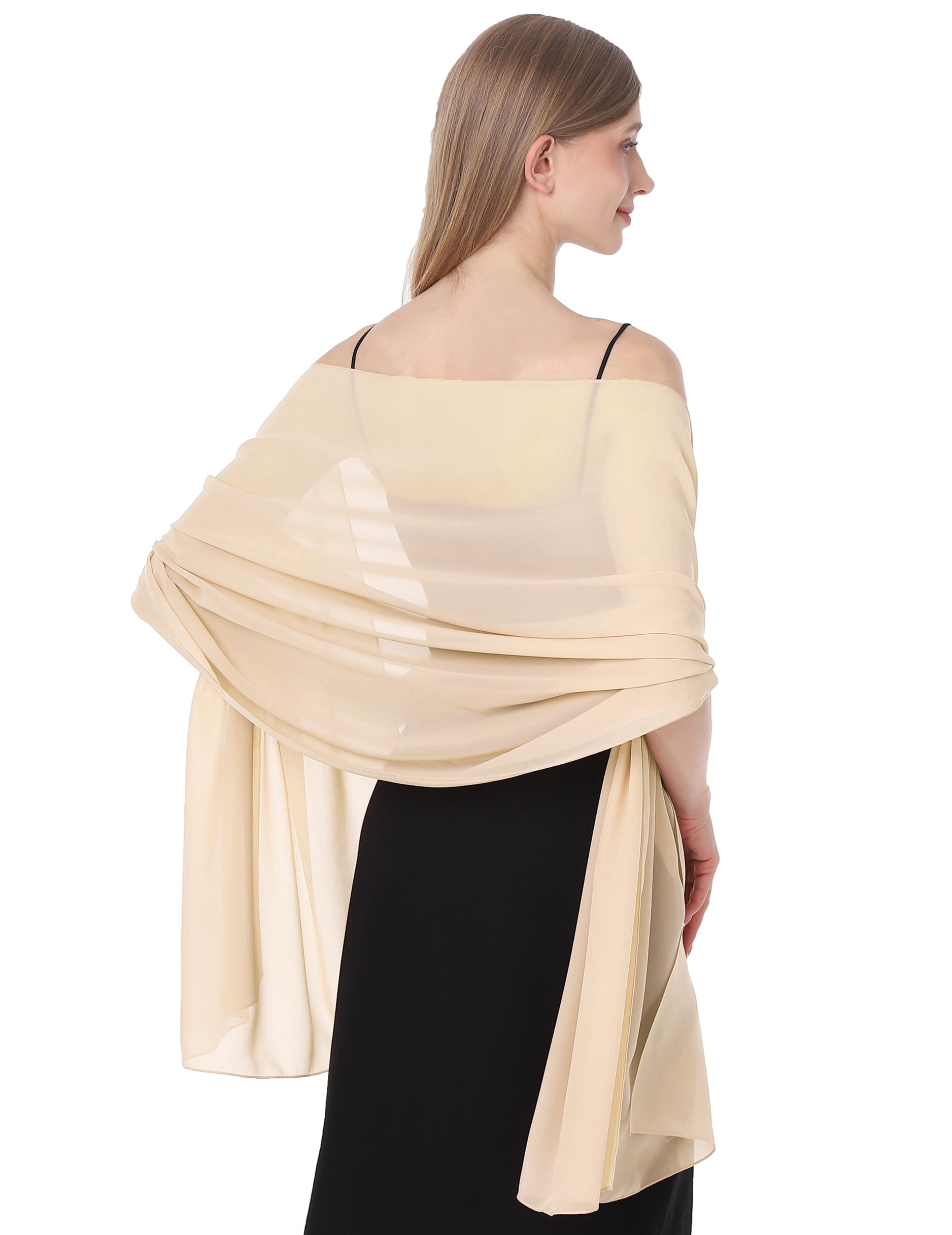 Baoqiya Women's Shawls and Wraps for Evening Dress Chiffon Shawl Soft Elegant Silky Pashmina Wedding Bridal Scarf(Champagne, 79