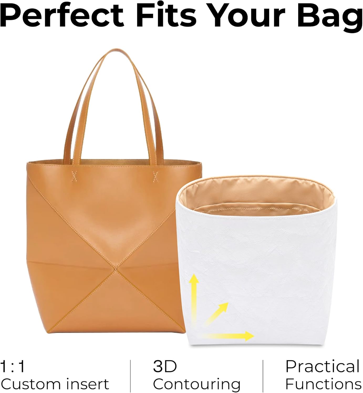 Handbag Organizer Insert for LOEWE Medium Puzzle Fold Tote In Shiny Calfskin Bag, Custom Fit Inside Premium Vanile Lightweight WaterResistant Purse Insert with Cup Holder Accessories