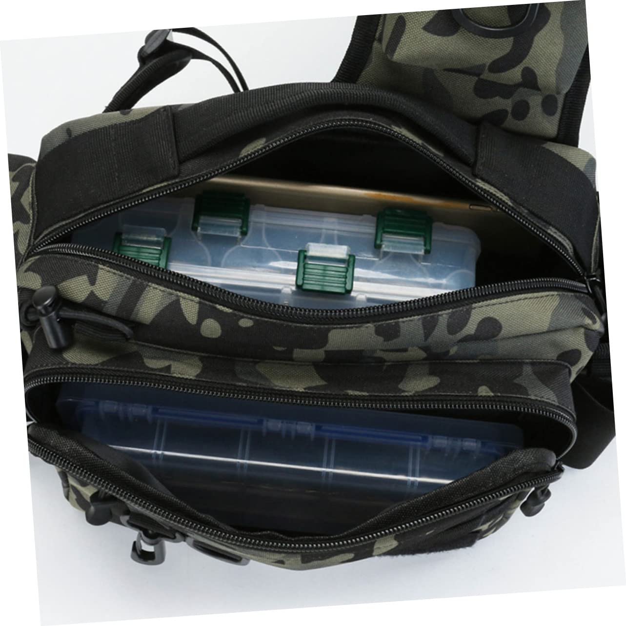 Garneck 1pezzi Borsa per Attrezzatura da Pesca Marsupio Multifunzionale Borsa Tracolla Resistente in Nylon Militare Cinghie Regolabili Adatto per Esterni e Pesca all Aperto
