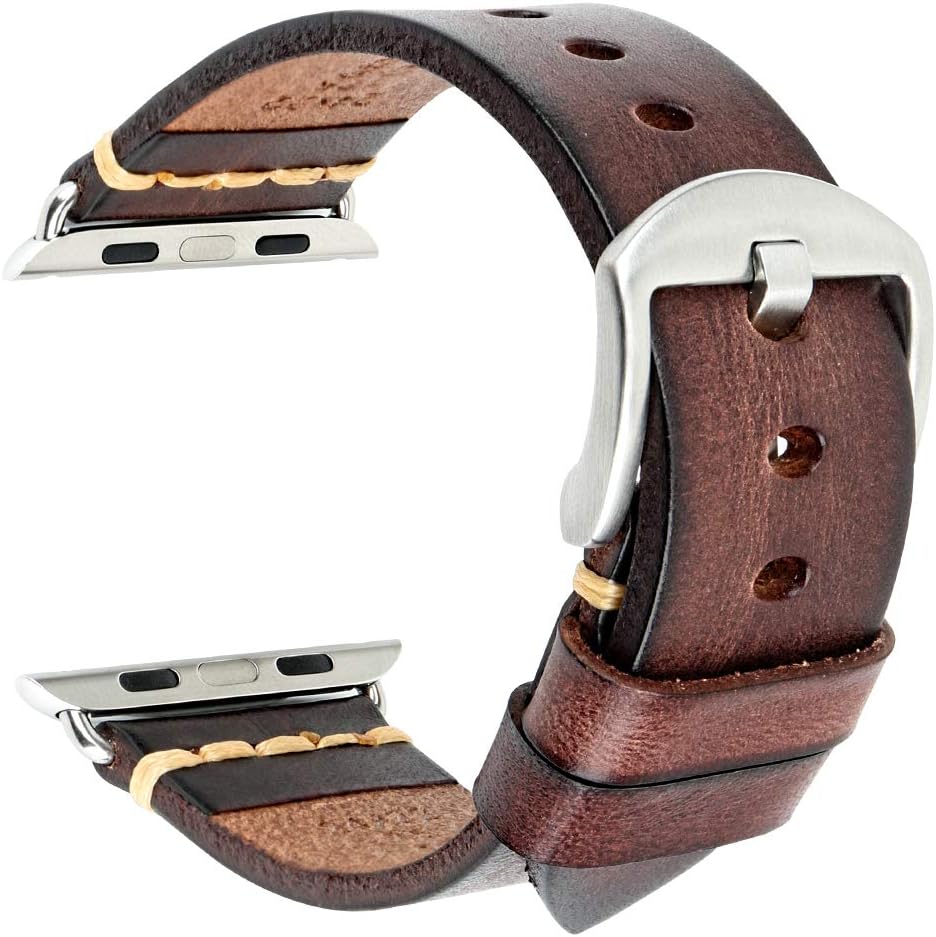 REZEROSmartwatch Bands Compatible with Apple Watch, Vegetable Tanned Leather Watch Straps, Watch Bands Replacement for iWatch Series 10/9/8/SE, 38/40/41/42/44/45/46/49mm for Men, Women