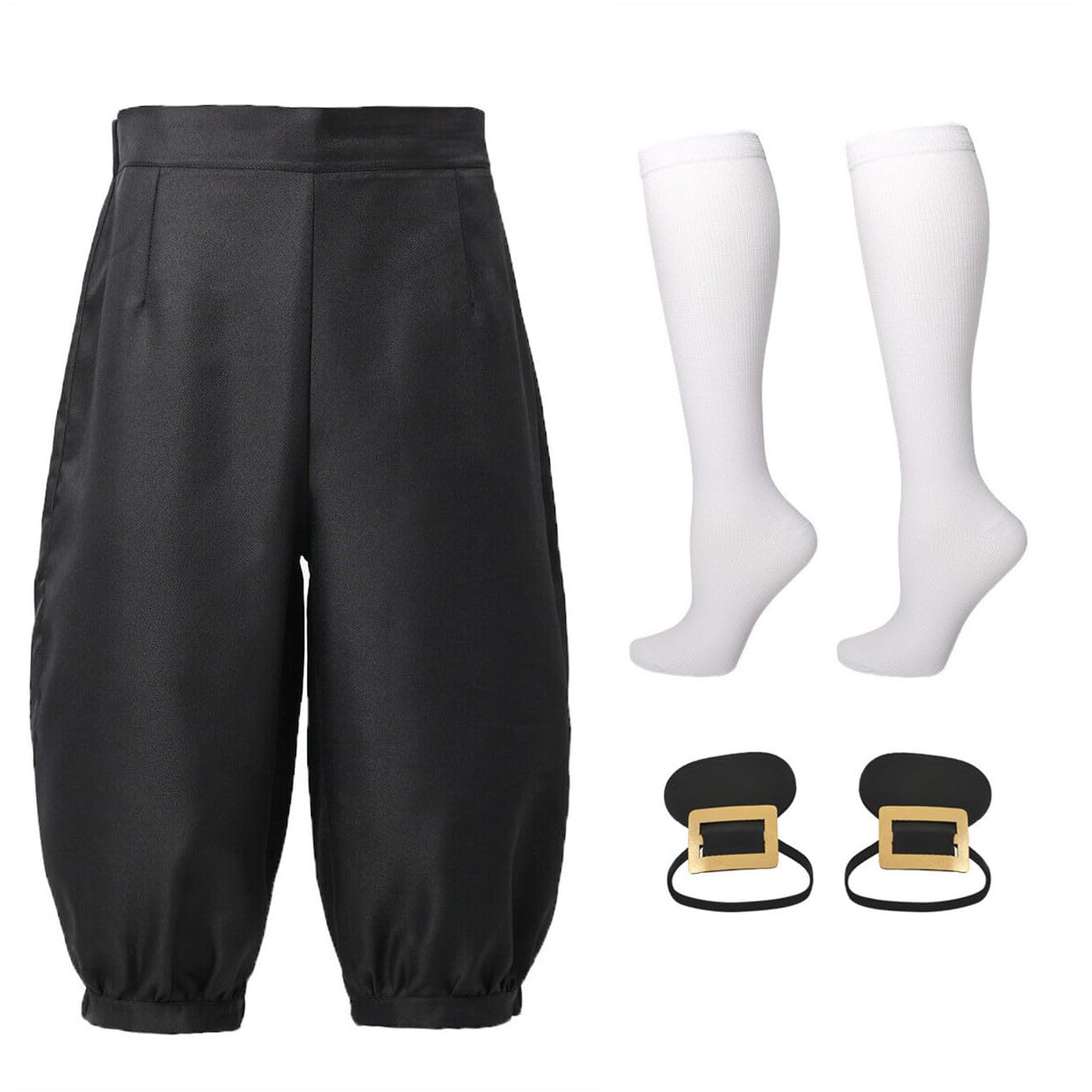BLESSUME 3pcs Medieval Costume Pants Set, Pirate Viking Trousers Renaissance Fancy Dress Socks Cosplay Shoes Buckle Unisex (Black, L)
