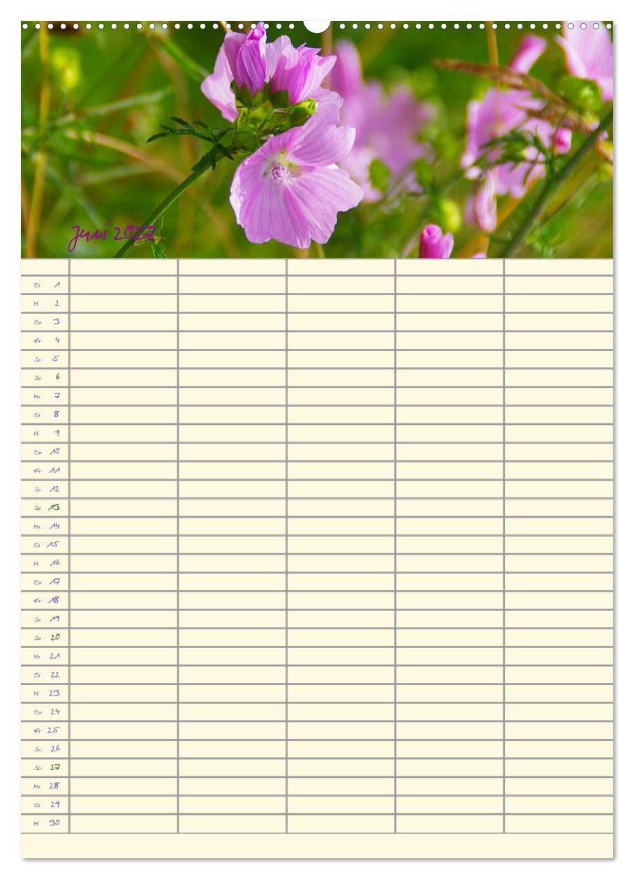 CALVENDO - Der Naturgarten Familienplaner (Wandkalender 2027 DIN A2 hoch), Monatskalender: Dieser Familenplaner bietet die Möglichkeit bis zu 5 Personen zu managen. Freundliche Naturbilder begleiten d