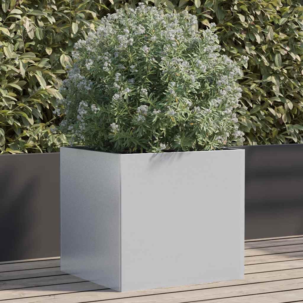 Jardinera elevada para balcón, 42 x 40 x 39 cm, de acero galvanizado, plateado, diseño moderno, inoxidable y estable, maceta elevada para jardín, terraza e interiores