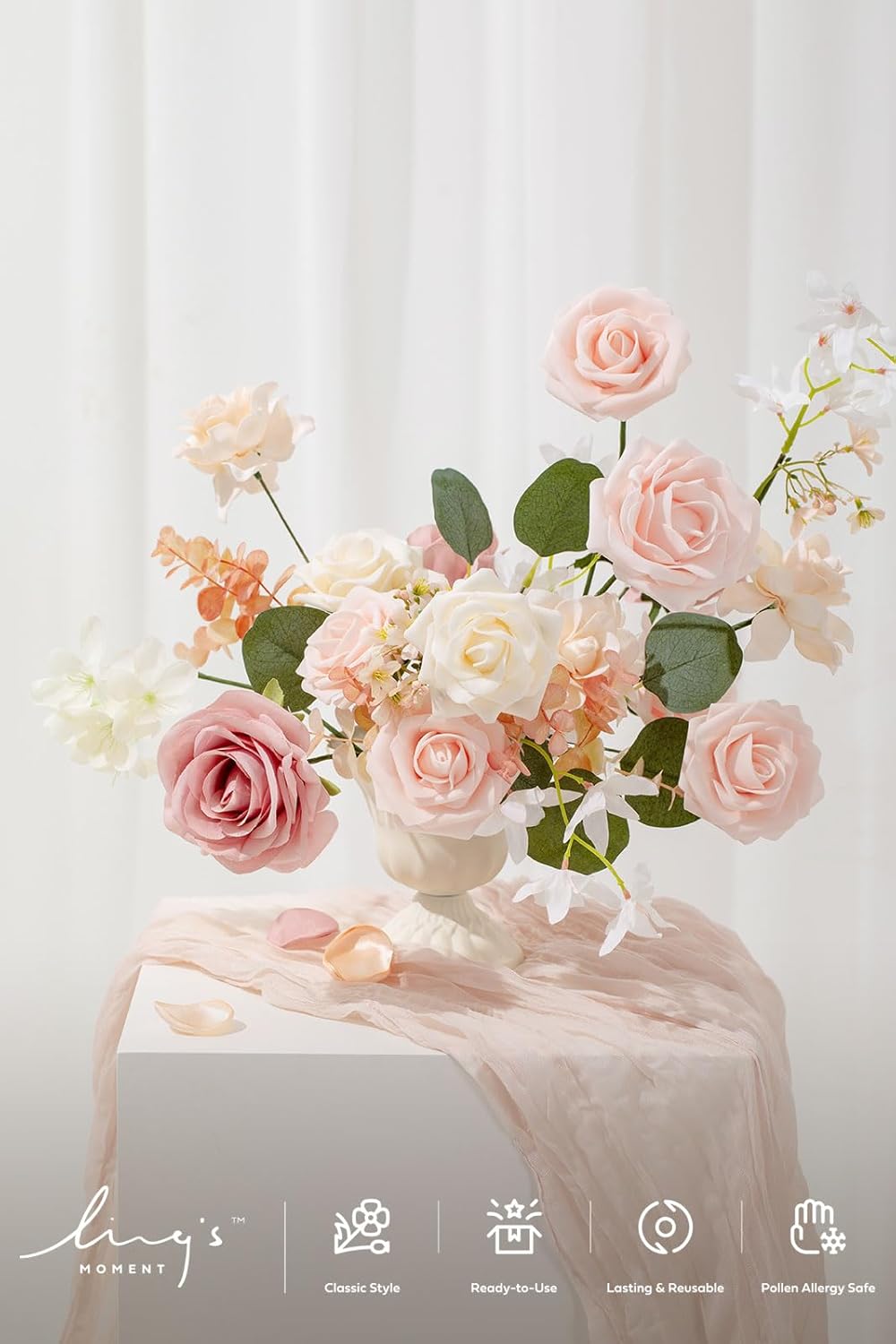 Ling's moment Fake Flowers Box, Faux Artificial Greenery Stems Foam Roses Gardenia Silk Eucalyptus Fabic Flower for Centerpieces Bouquet Wedding Vase Decorations, Dusty Rose & Pink, Grand Combo - Image 2