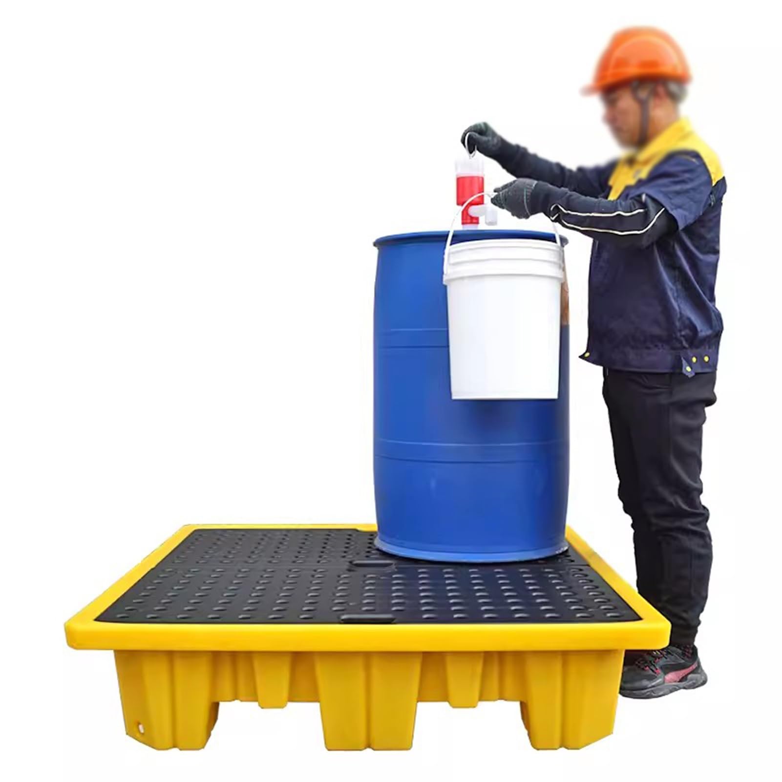 QUSYZD Modular Spill Containment Pallet, Stackable Polyethylene Tray with Grating, 66x66x15cm, High Load Capacity Sump for Safe Liquid Storage and Spill Control,Black+yellow-120x60x10cm