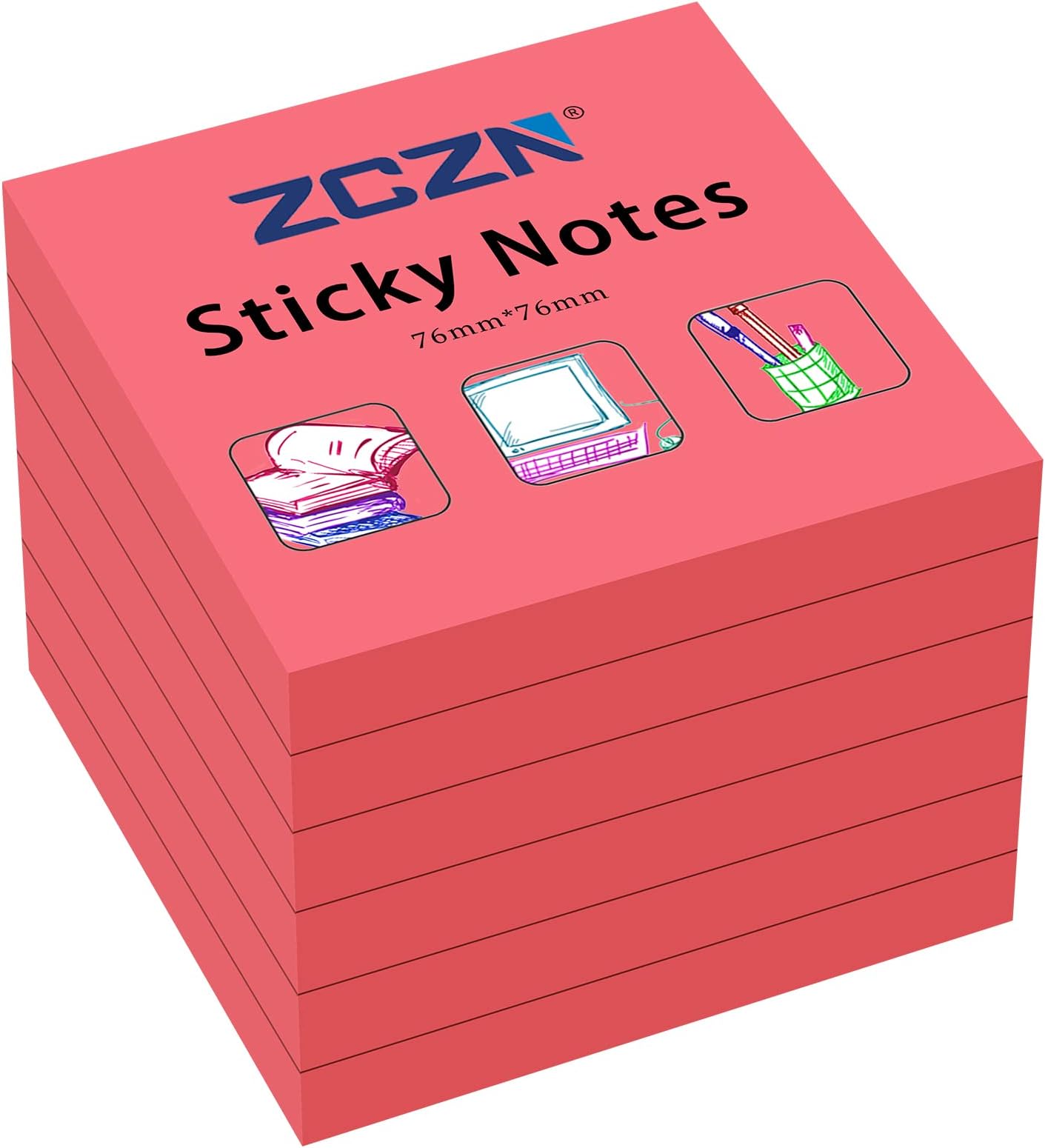 Sticky Notes 76 x 76 mm, 6 Pads, 80 Sheets/Pad, Red