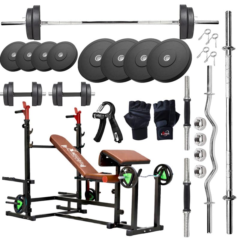 TITAN-X 8-in-1 Preacher Curl Adjustable Home Gym Bench Set with 70KG Rubber Weight Plates, 5FT Straight Barbell, 3FT EZ Curl Rod, Dumbbell Rods, Skipping Rope, Hand Gripper & Gloves-picture-10