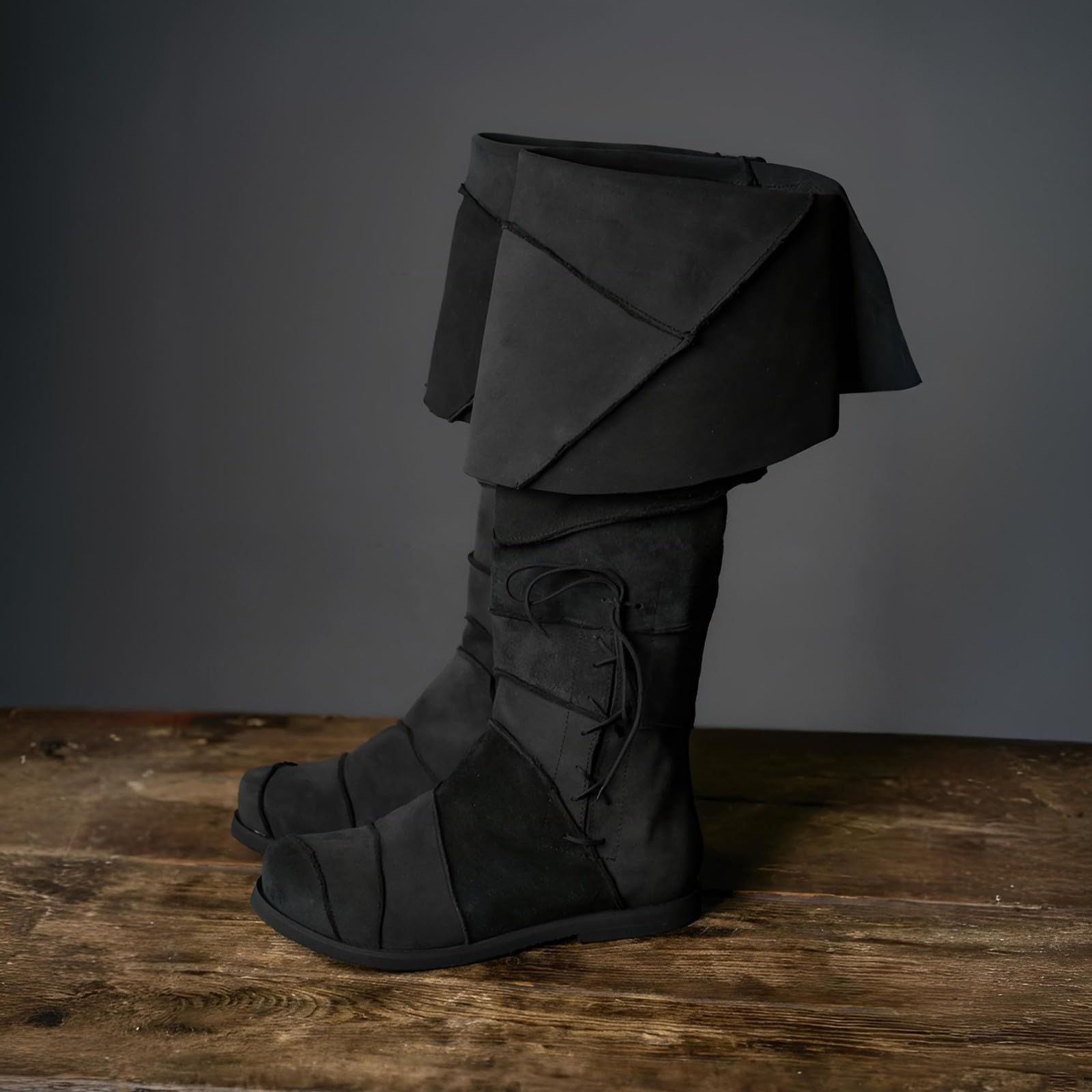 Mittelalterliche Stiefel für Herren, wadenlange Cosplay-Stiefel, niedriger Absatz, Stiefeletten für Halloween-Kostümpartys und Auftritte für Karnevalsumzüge Party Cosplay, Weich, faltbar