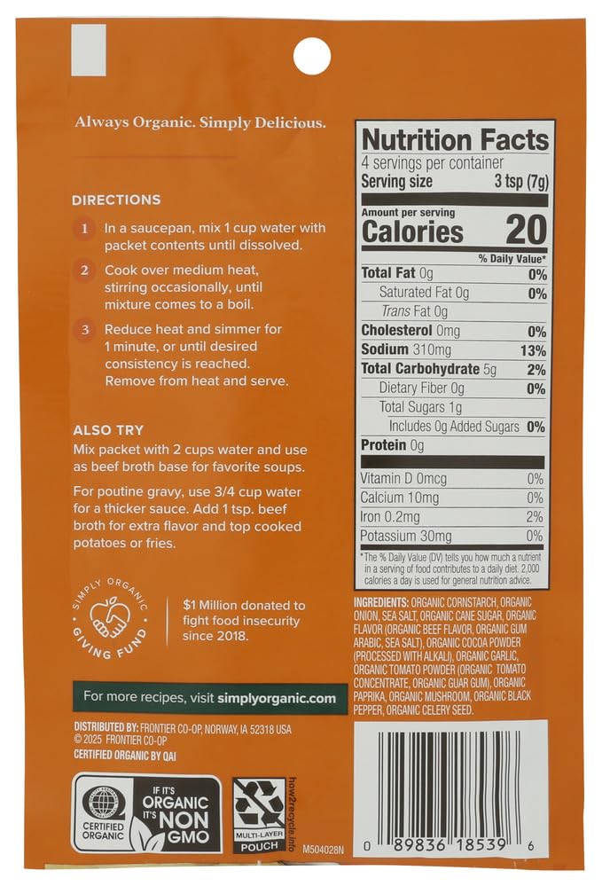 Image of Simply Organic Brown Gravy Mix, Certified Organic, Gluten Free | 1 Ounce (Pack of 1)