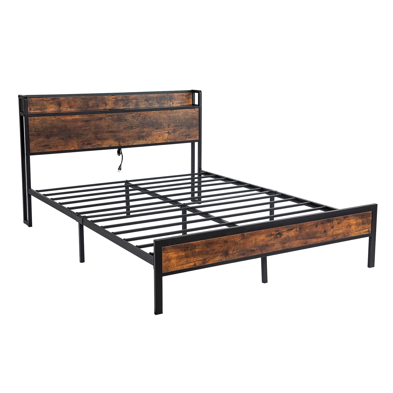Cama Plataforma Metal King Con Cabecero | Sin Somier, Fácil Montaje, Color Negro, Gran Almacenamiento