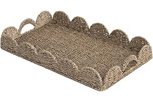 StorageWorks Seagrass Serving Tray, Hand-Woven Wicker Tray with Handles for Home Décor