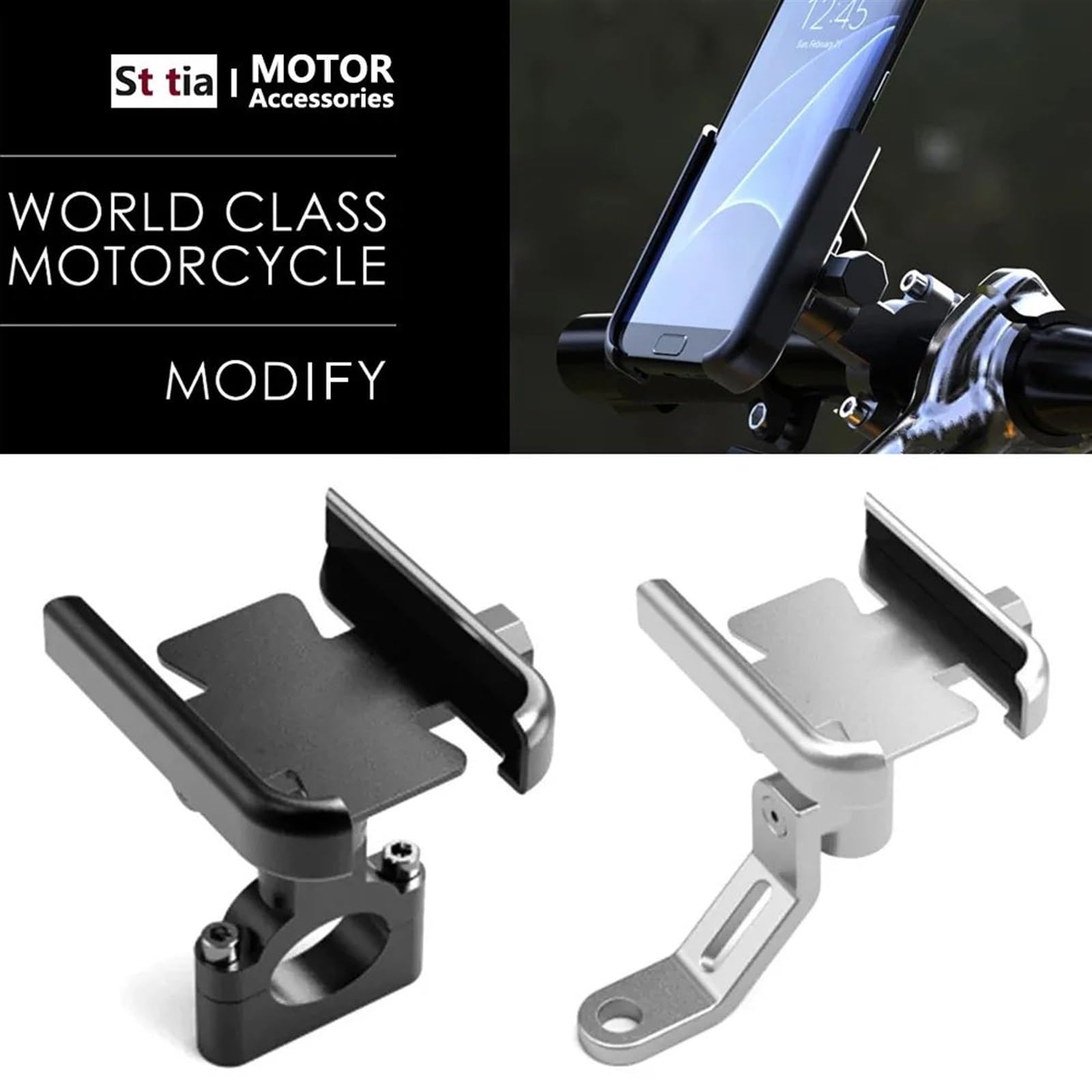 Support Téléphone Moto Support Téléphone Vélo Moto Support GPS Support Téléphone Portable Support Guidon Rétroviseur Moto Compatible Support Telephone Velo(Silver Handlebar)