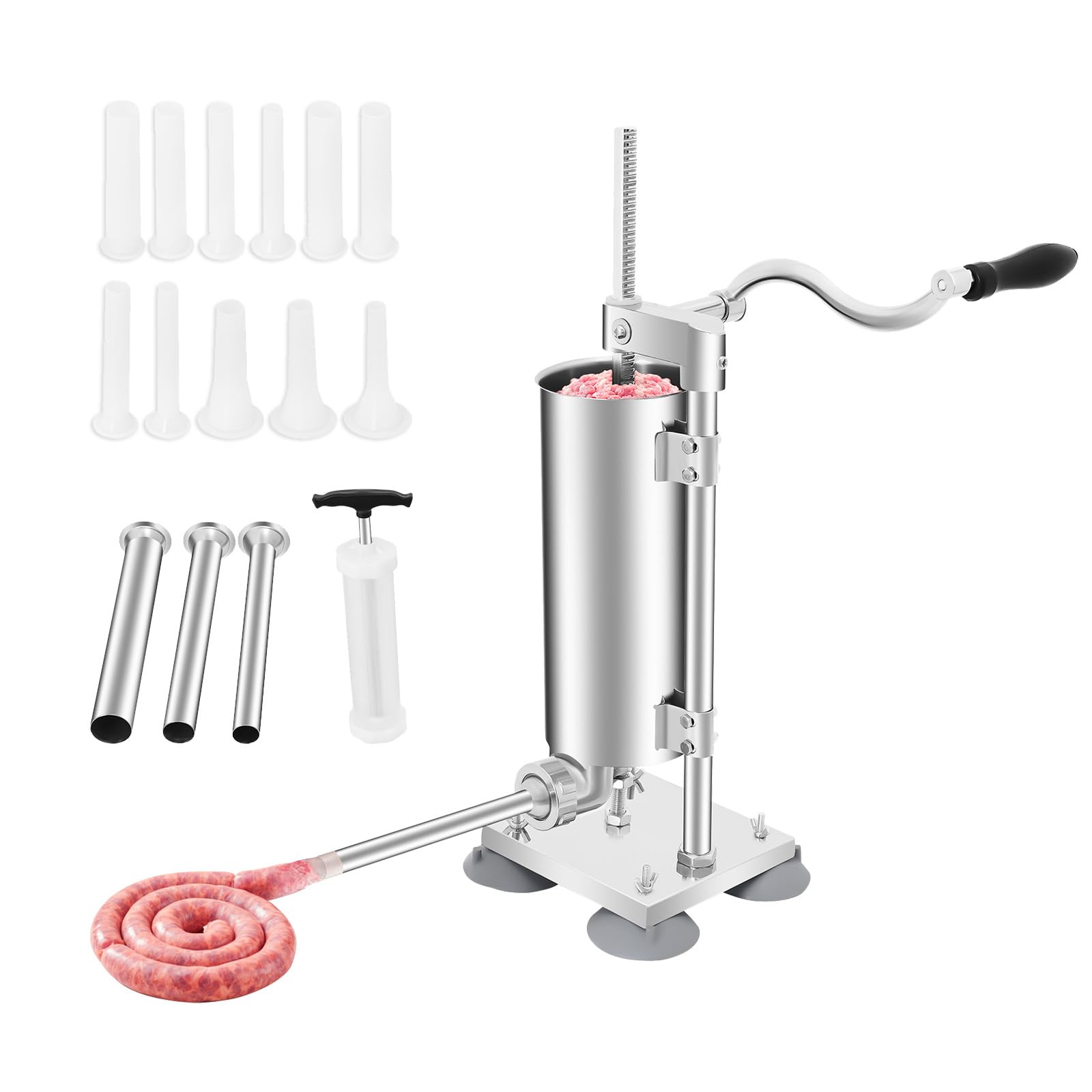 AGULIUM 6LBS/3L Manual Sausage Stuffer with 15 Stuffing Tubes, Vertical Sausage Maker Machine, Stainless Steel Meat Stuffer Meat Filling Machine for Home Kitchen Restaurant Commercial