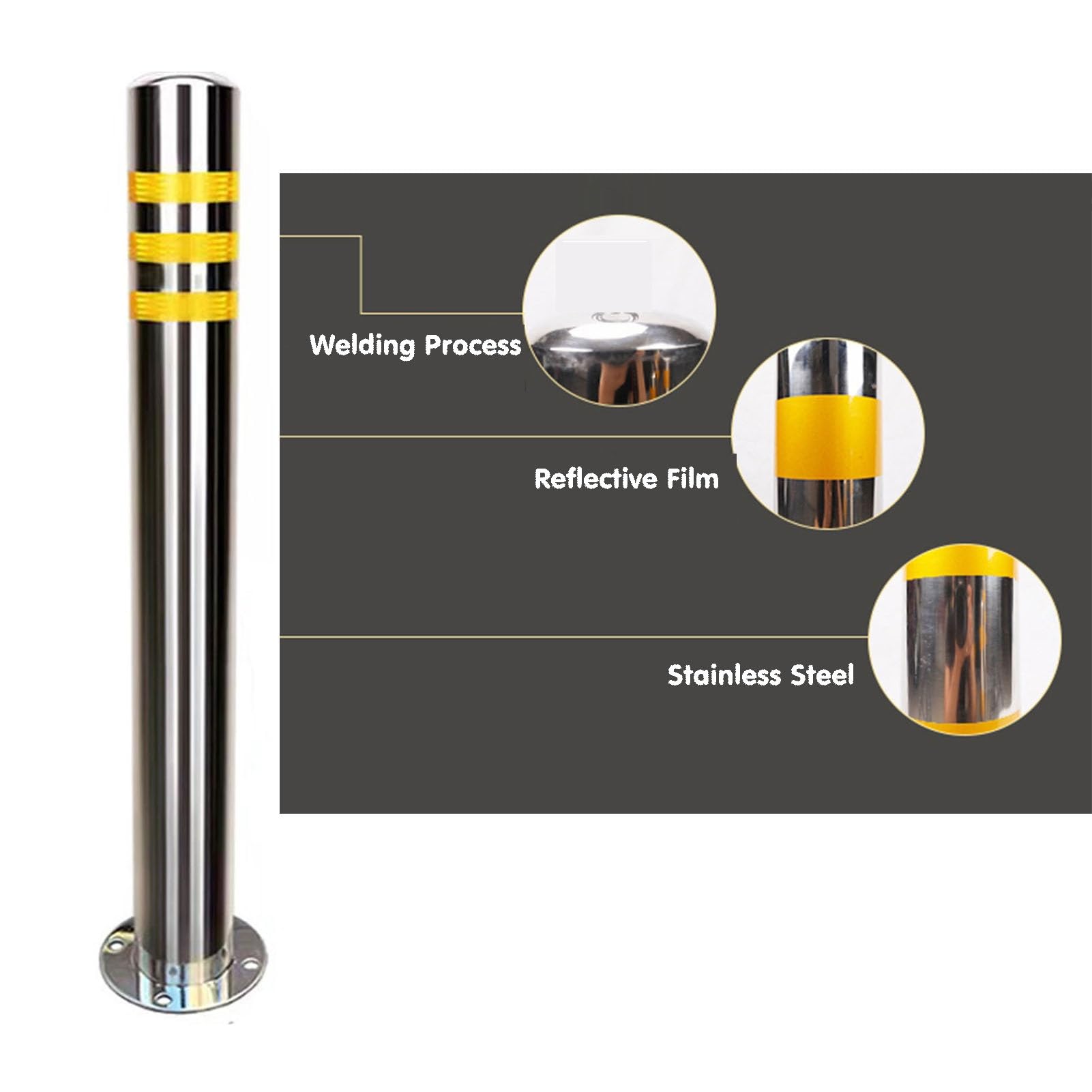 Postes de bolardo de seguridad para calzadas, construcción de acero duradero, columna de advertencia de tubería gruesa para protección de vehículos y gestión del tráfico