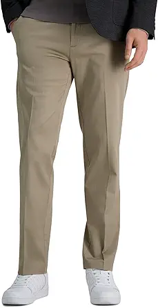 Haggar Men's Iron Free Premium Khaki Straight Fit Flat Front Flex Waist Casual Pant