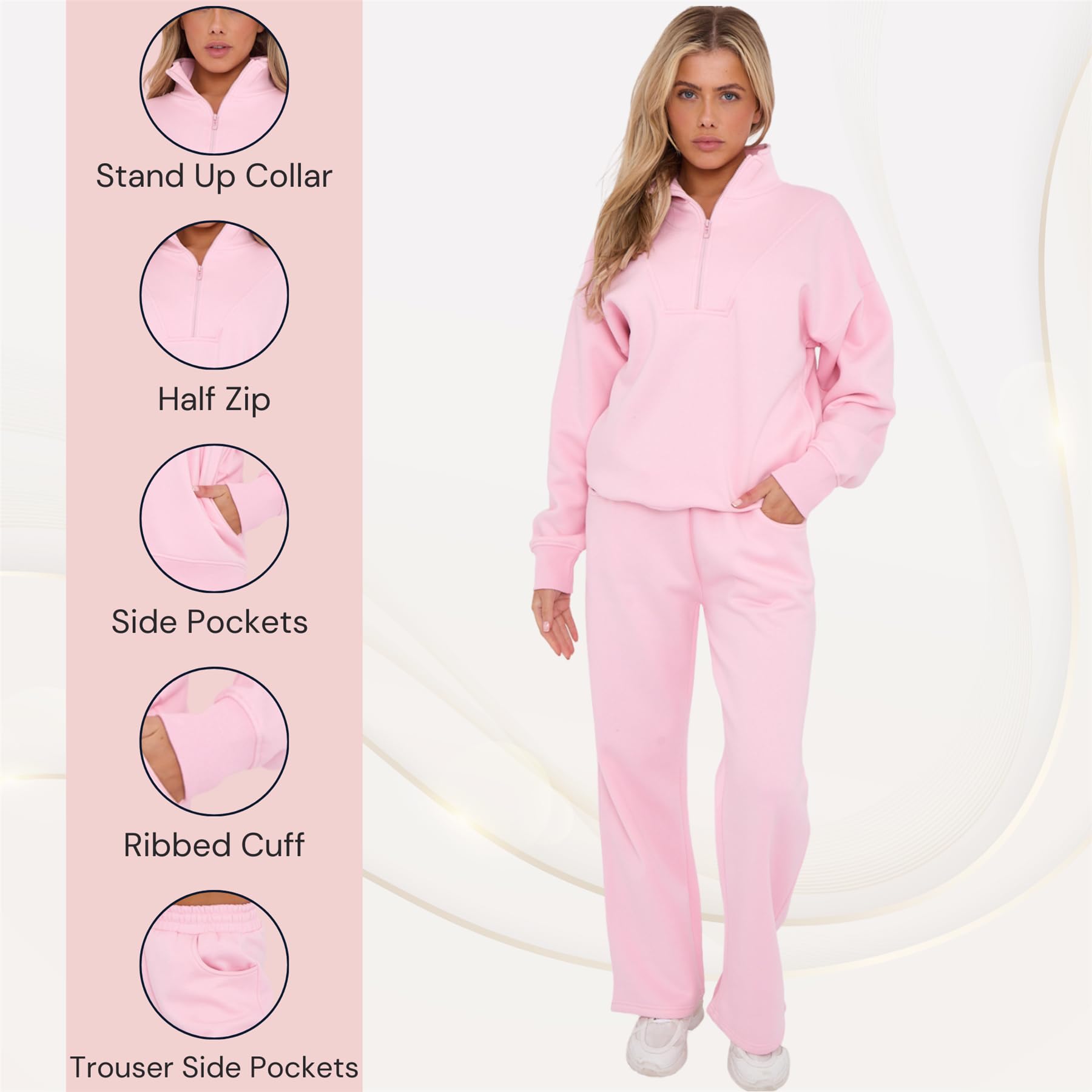 janisramone® Damski zestaw dresowy, bluza polarowa z zamkiem do połowy, damska bluza i spodnie do biegania dla kobiet, ponadwymiarowe, polarowe zestawy odzieży rekreacyjnej dla kobiet, długie rękawy,