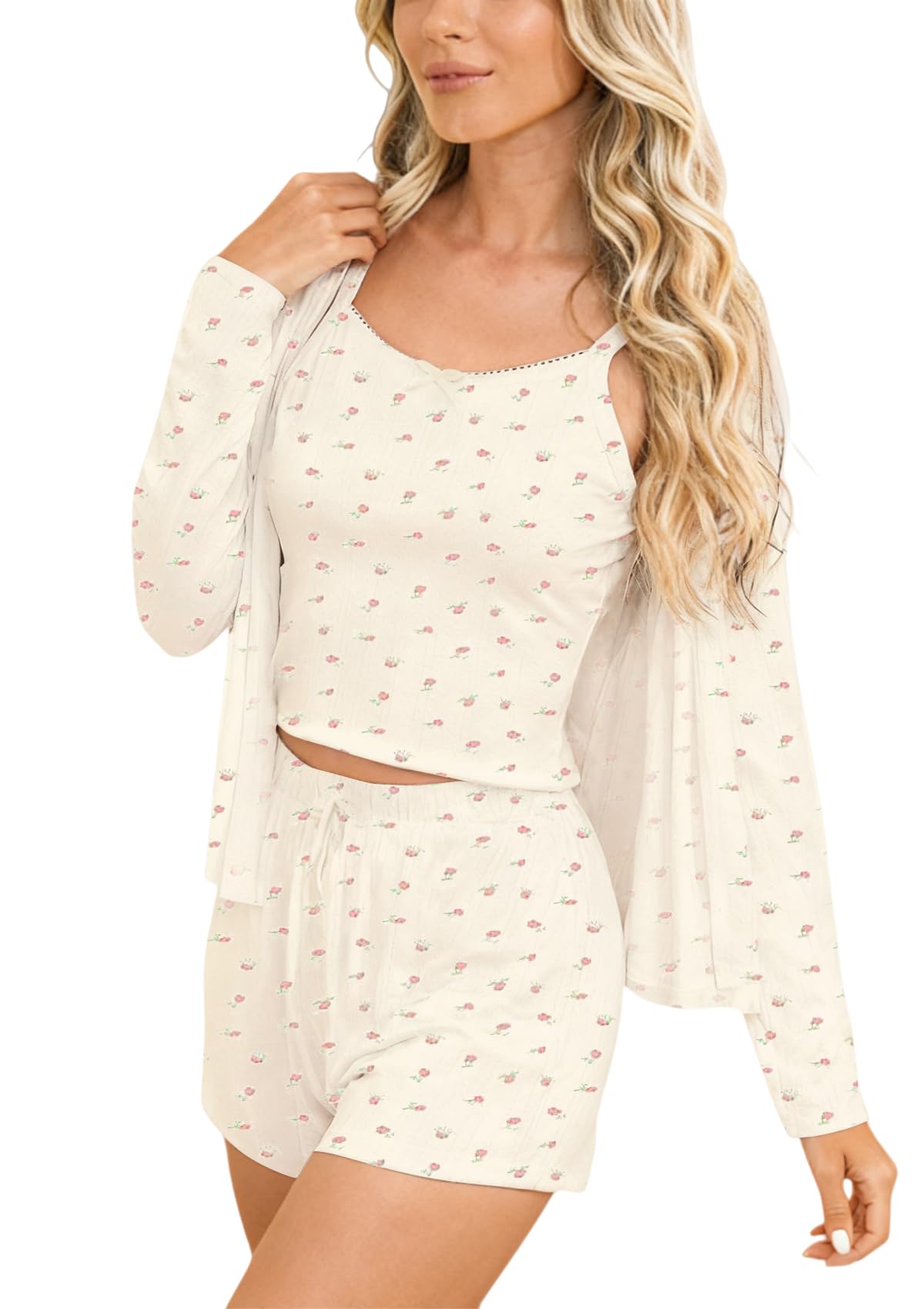 Dressmine Ladies Long Sleeve Cute Pajama Sets 2 Piece Fall Outfits Button Up Pjs Set Loungewear