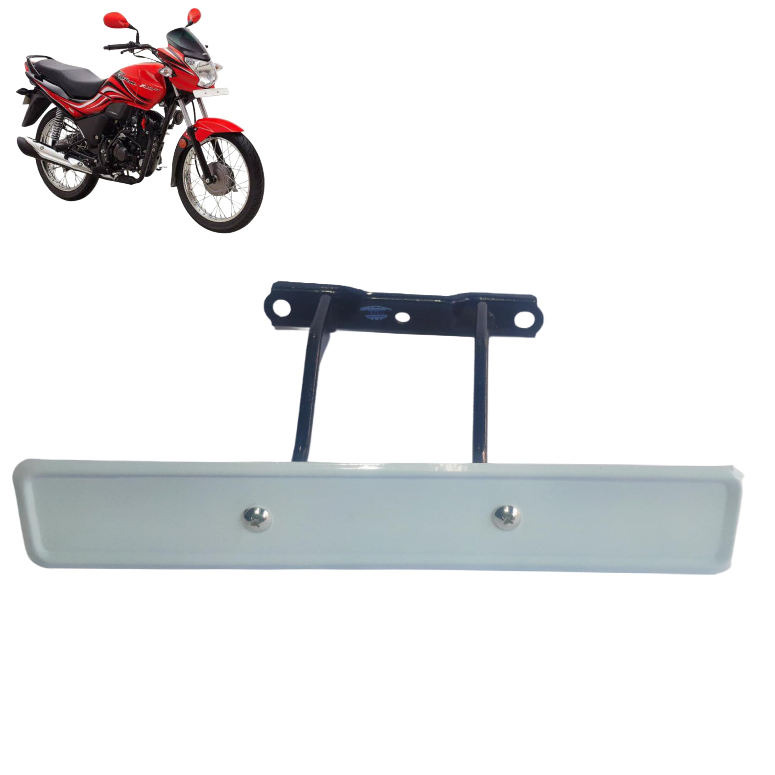 IND Pradeep Bike - Front Number Plate Clamp Bracket Holder and Blank Plate Compatible for Hero Passion pro with HOLER Patti (Iron) White (Blank)