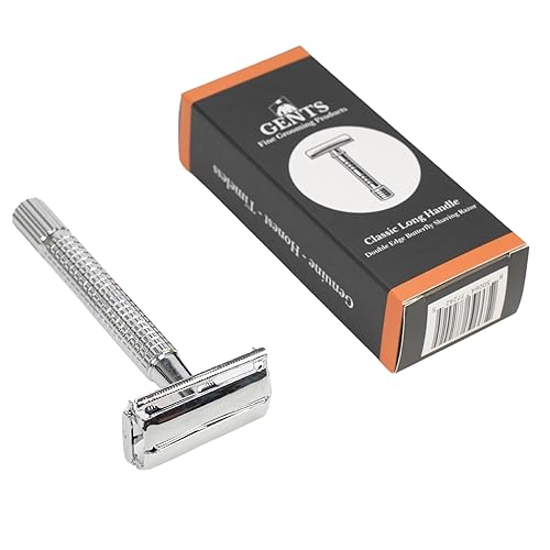 Miniatura 6 de G.B.S Maquinilla de afeitar clásica de doble filo de mango largo  Maquinilla de afeitar abierta mariposa 10 repuestos de hoja de doble filo de acero