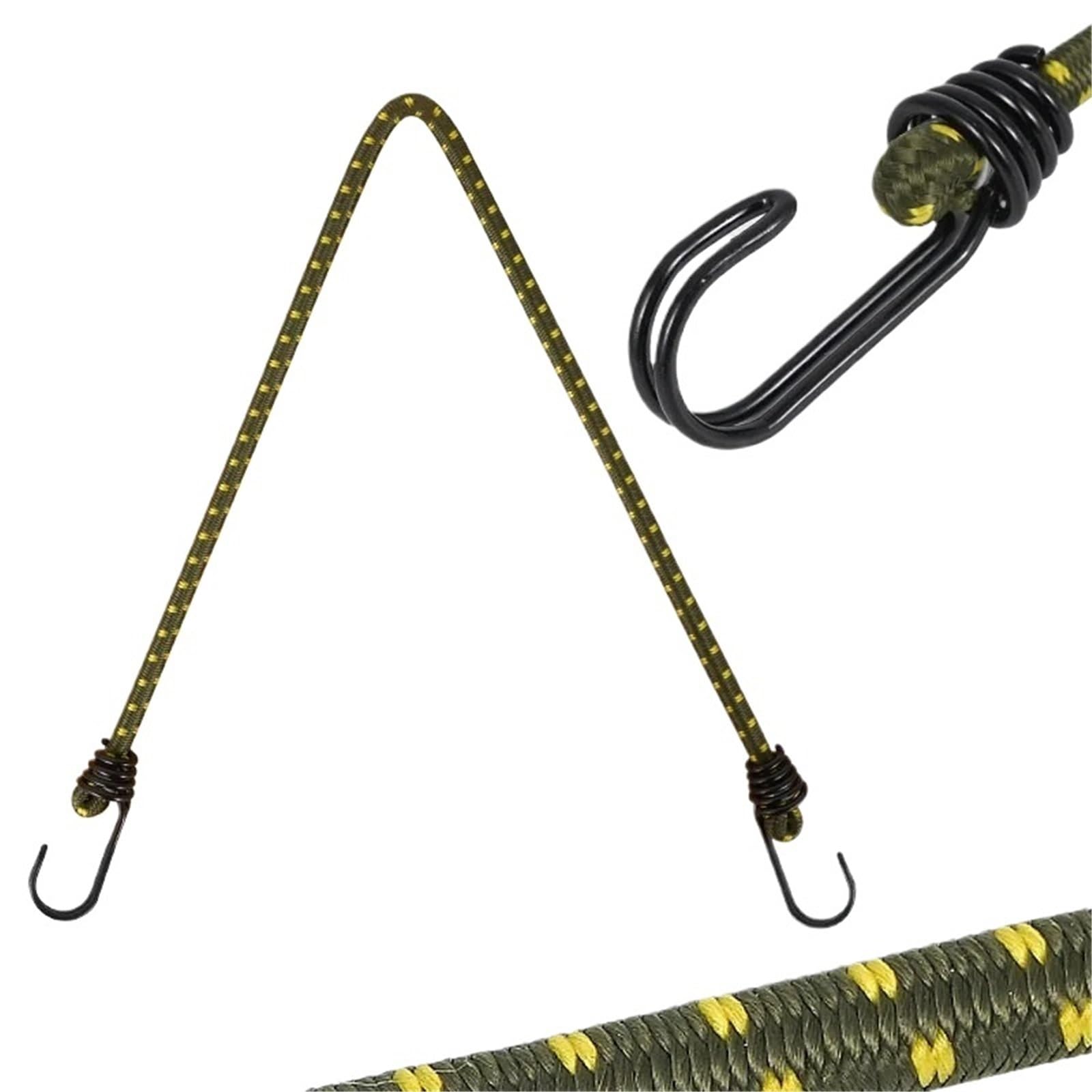 Cuerdas EláSticas con Gancho Cuerda elástica de Goma 60cm x 8mm con Ganchos, Cuerda for Tienda, for secar Ropa, Embalaje Equipaje for Acampar, Accesorios for Exteriores(Khaki Double Hook,4pcs)