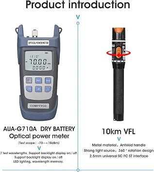 Fiber Optic Termination Tool Kit with FC, 9 in 1 Assembly FTTH Tool Kit, Optical Power Meter Finder, Visual Fault Locator, Cable Cutter Stripper, Optical Pliers