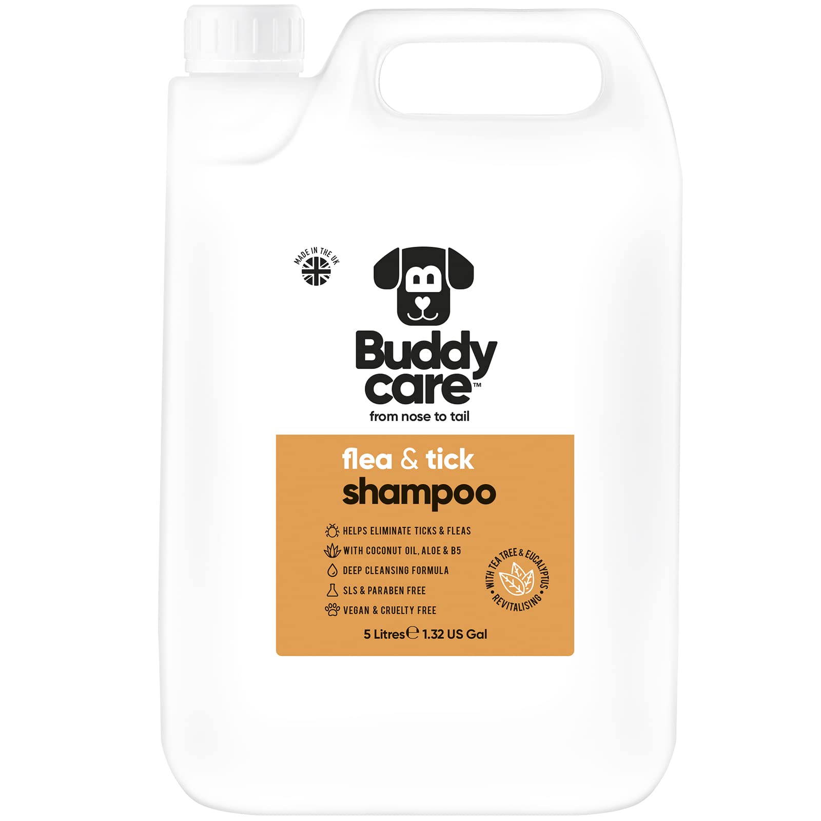Flea & Tick Dog Shampoo by Buddycare | Eliminates Fleas, Ticks & Mites | Deep Cleansing Shampoo for Dogs, Tea Tree & Eucalyptus Flea Shampoo for Dogs (5L) — image 1