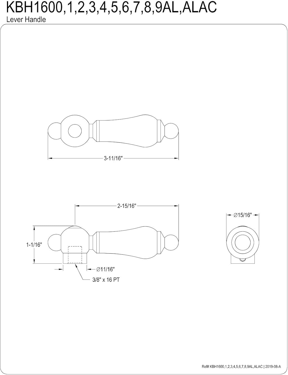 Kingston Brass KBH1601AL Metal Lever Handle in Polished Chrome