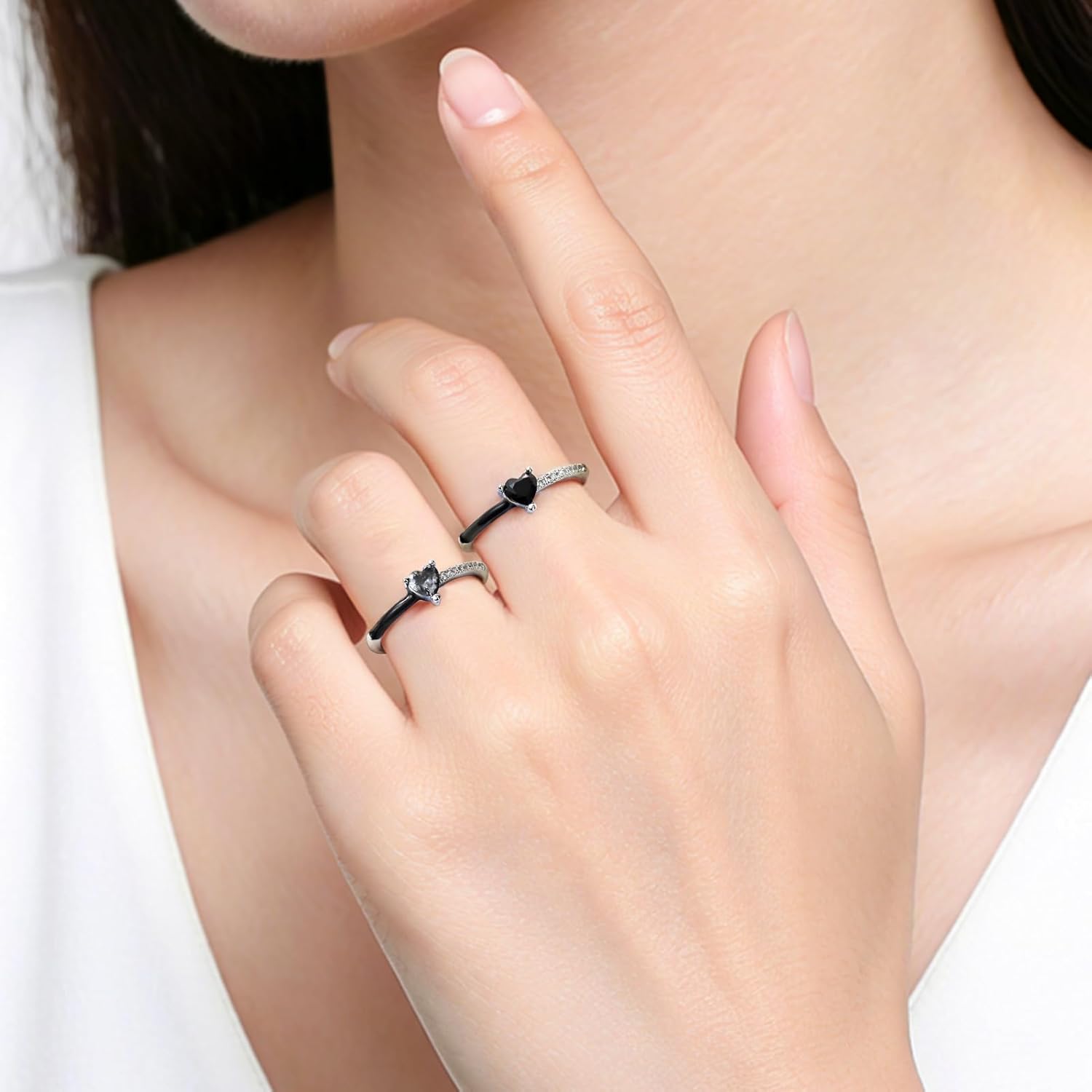 Love Me Until I'M Me Again Black Heart-Cut Half Enamel Ring, Heart Rings Self-Love Ring Gift, Heart Rings Birthday Gifts for Women, Daughter, Wife, Friends - Image 2