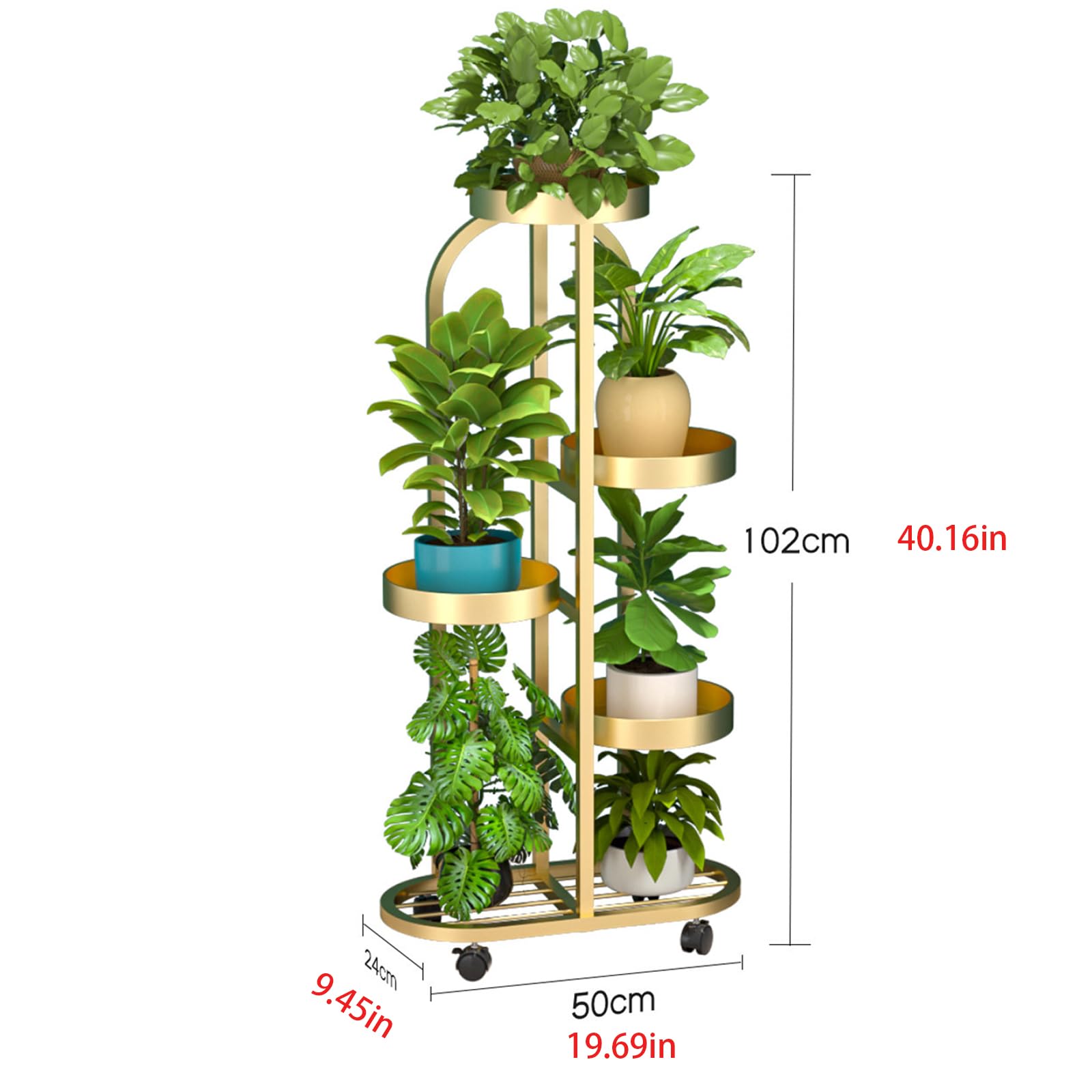 Supporto per Piante in Metallo 3/4/5 Livelli, Porta Vasi ad Angolo per Interni/Esterni, Scaffale Portapiante per Balcone, Giardino, Patio, Soggiorno e Camera Gold 5 Tiers