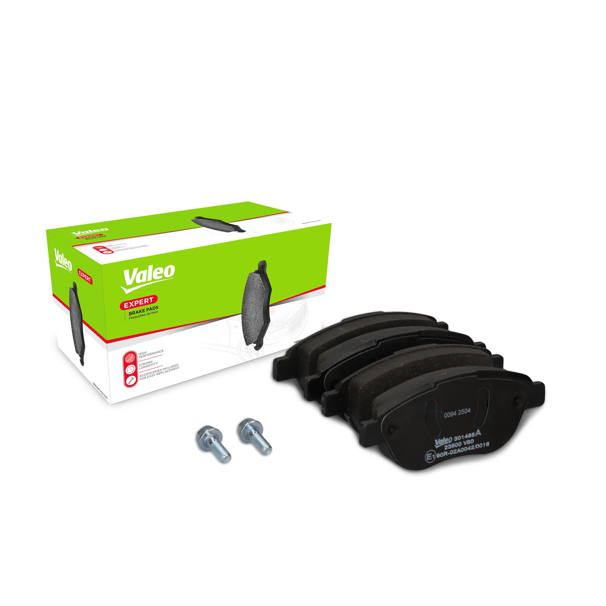 VALEO Imbottiture per freni Expert 301465A, Set di 4 imbottiture, Asse anteriore, Completamente dotato di accessori montati - Certificate ECE-R90