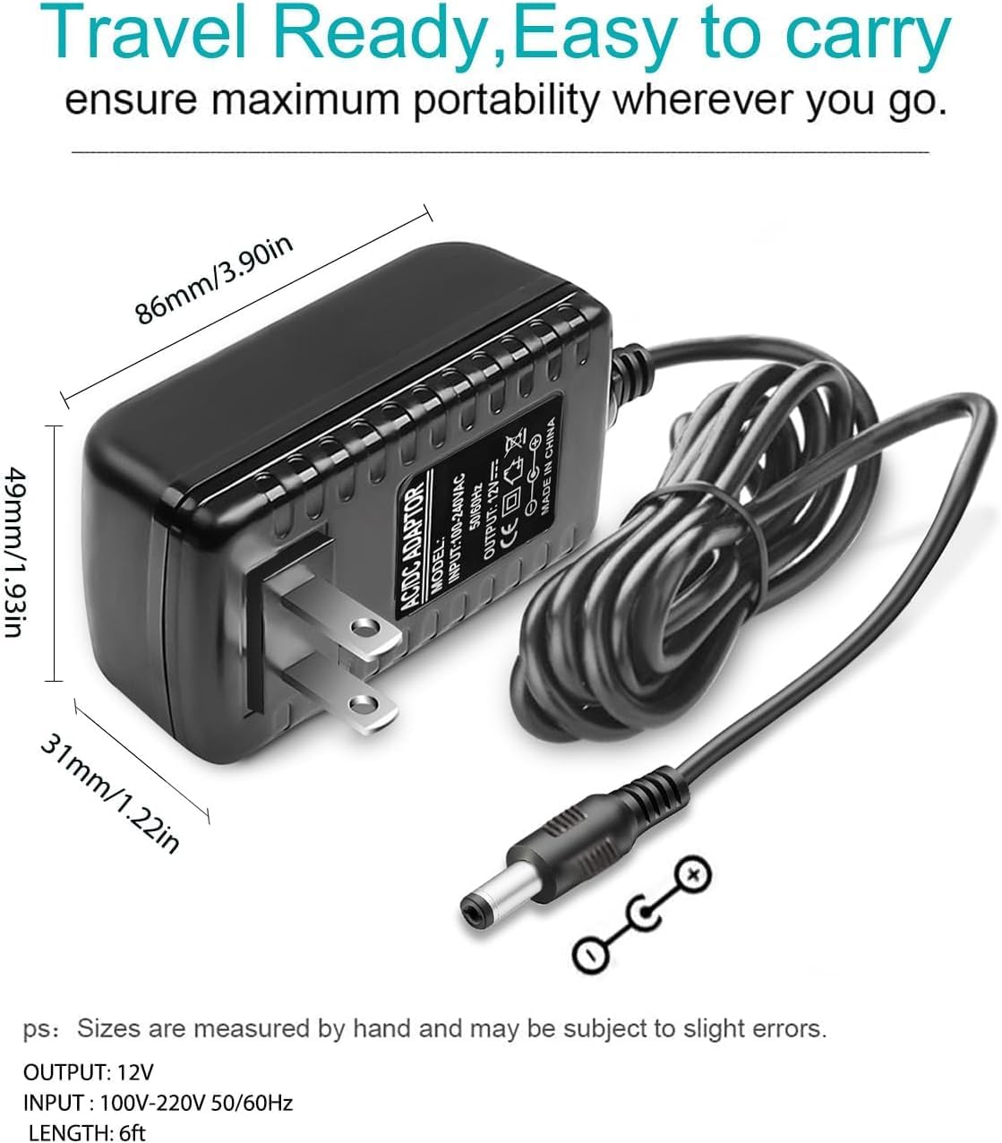 12V 2A Power Cord Adapter Charger Replacement for Spectra Breast Pump S1, S2 Plus, S3 Pro, 9 Plus, SG Synergy Gold, SPS100, SPS200, 6ft Charging Power Cord Cable Led Light