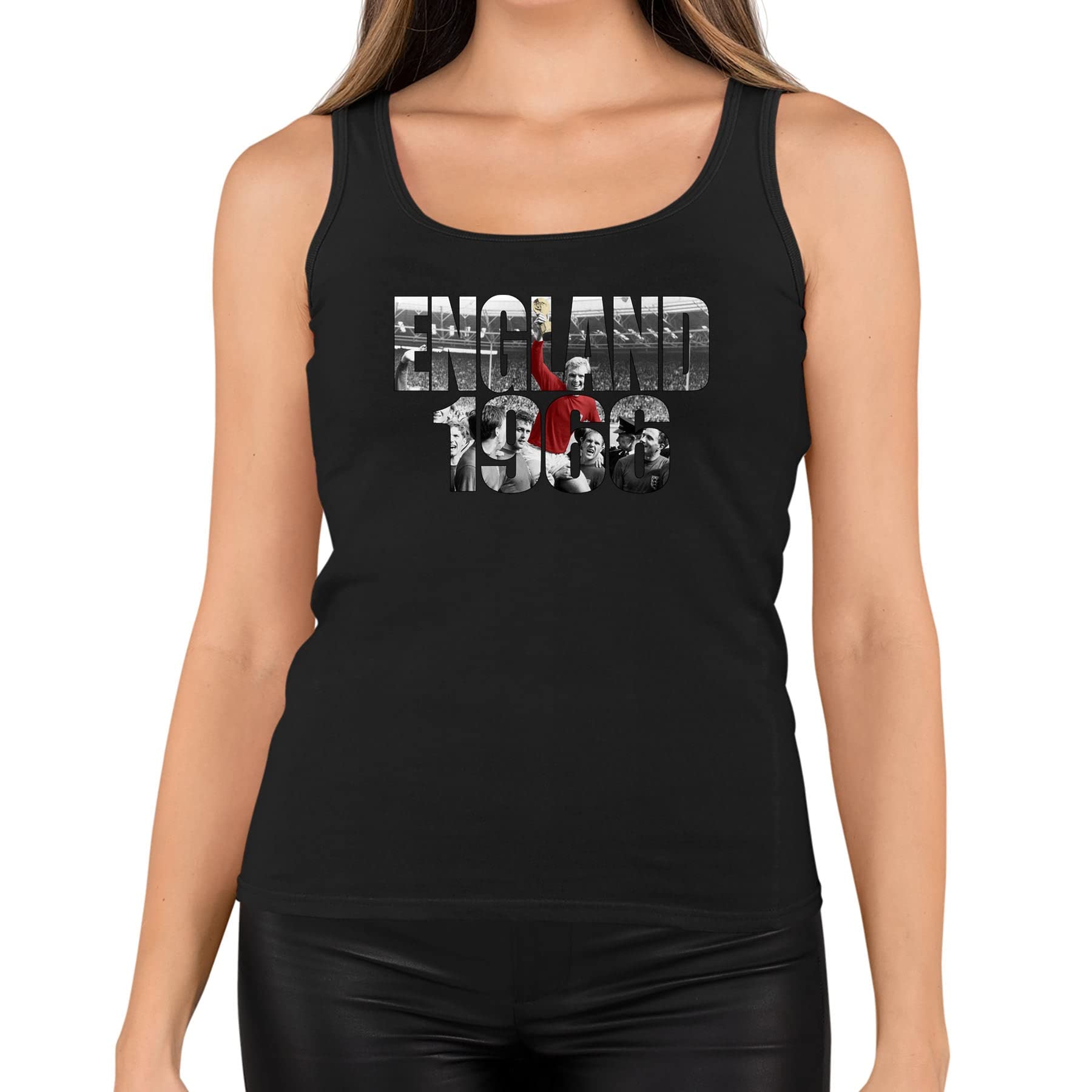 Flip Women's Black England 1966 World Cup Bobby Moore Photo Football Vest Tank Top Uk 16 (Xxl)