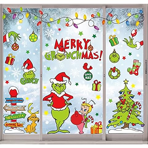 AnyDesign 6 Sheet Christmas Window Clings Large Cute Merry Christmas Window Decals Double-Sided Colorful Xmas Window Decor for Home School Office Decoration Xmas Party Supplies Cover