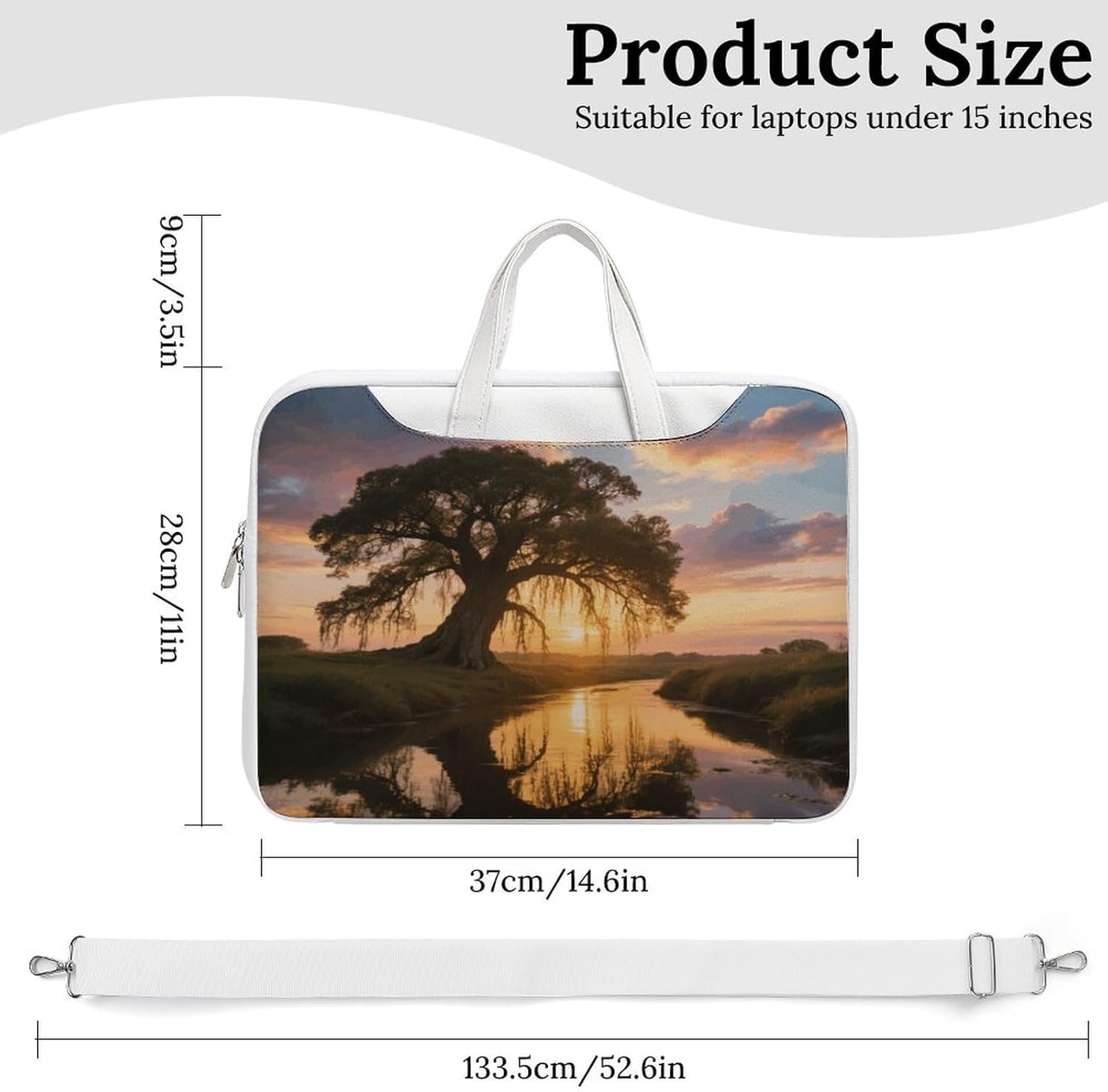 Big Trees in Sunset 37x28cm White-style Laptop Bag Leather Tablet Computer Briefcase Large Capacity Work Business Tote Bags for Office