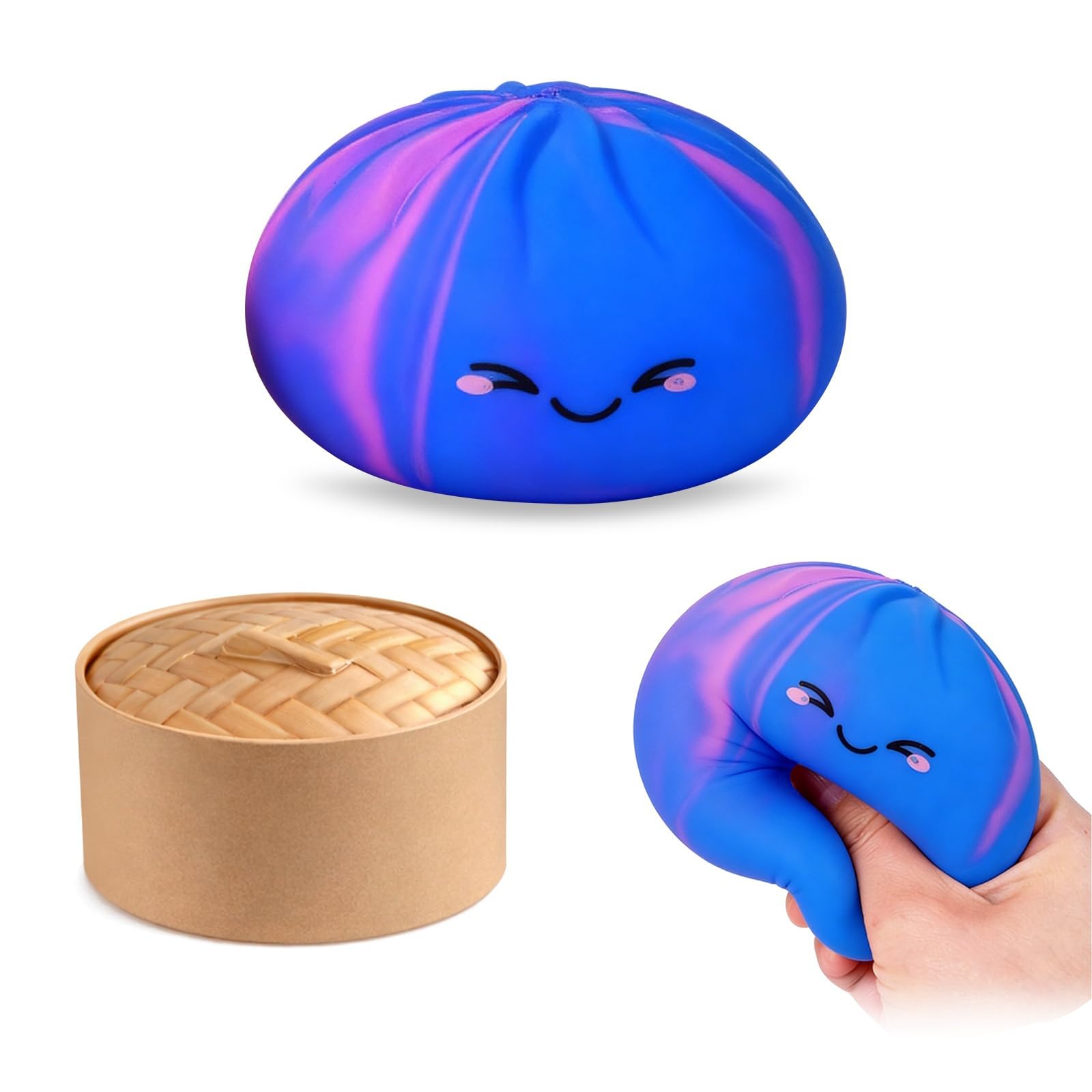 Dumpling Squishies, Giant Dumplings Stretchy Bao Bun for Stress Relief, Sensory Balls Squishies Dumpling for Adults & Teens Age 14+ (Blue Pink)