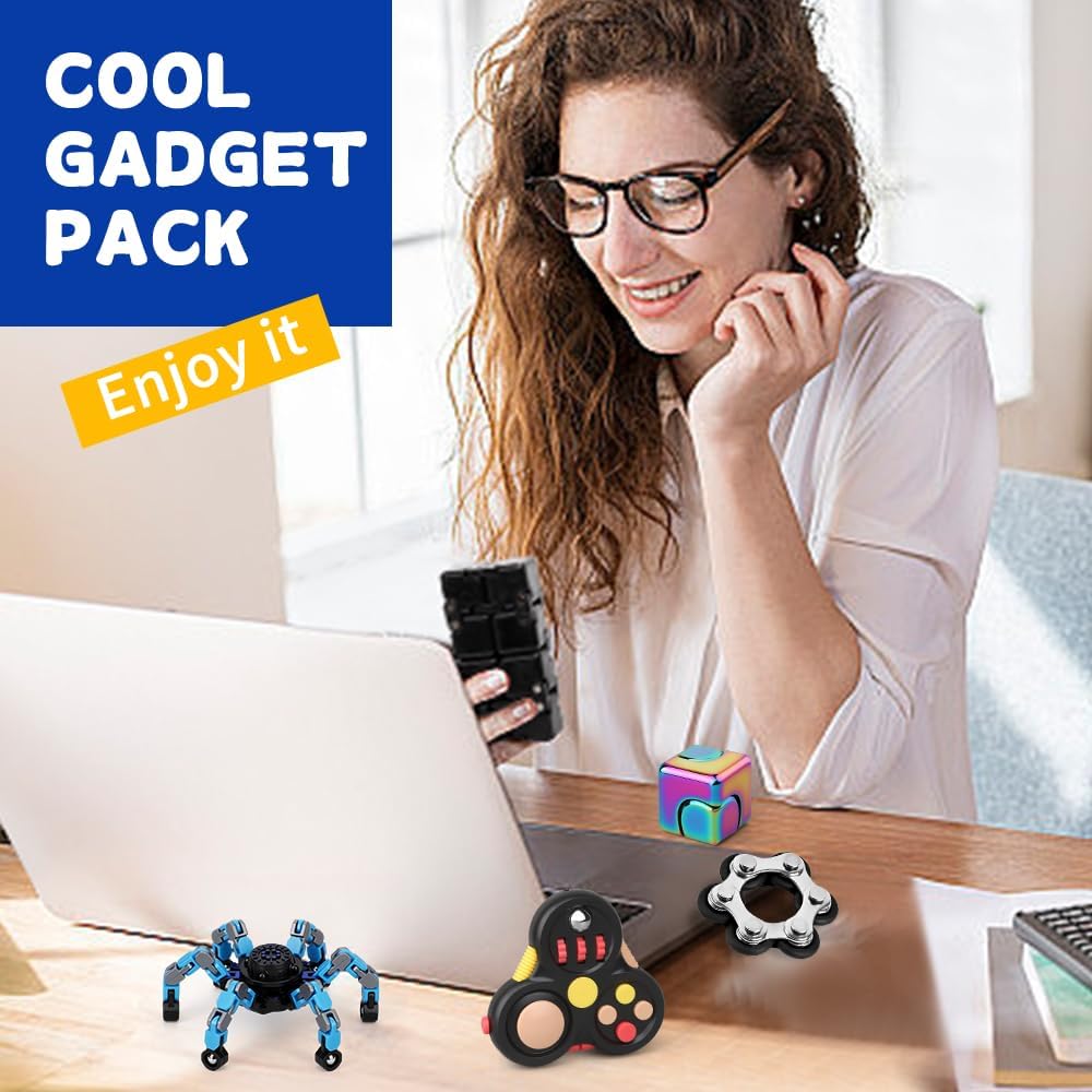 Fidget Toy Fidget Pad Controller, Fidget Spinner Infinity Cube, Metal Fidget Infinity Cube, Sprocket Chain Sensory Toy Cool Gadget Reduce Stress Relief Gift Party Favor 5 Pack