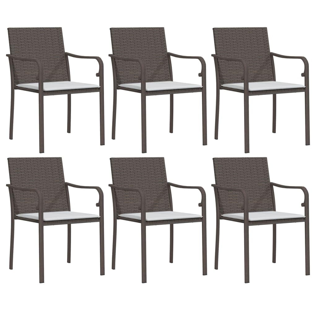 vidaXL Garden chairs and cushions 6 pcs brown synthetic rattan 56x59x84cm