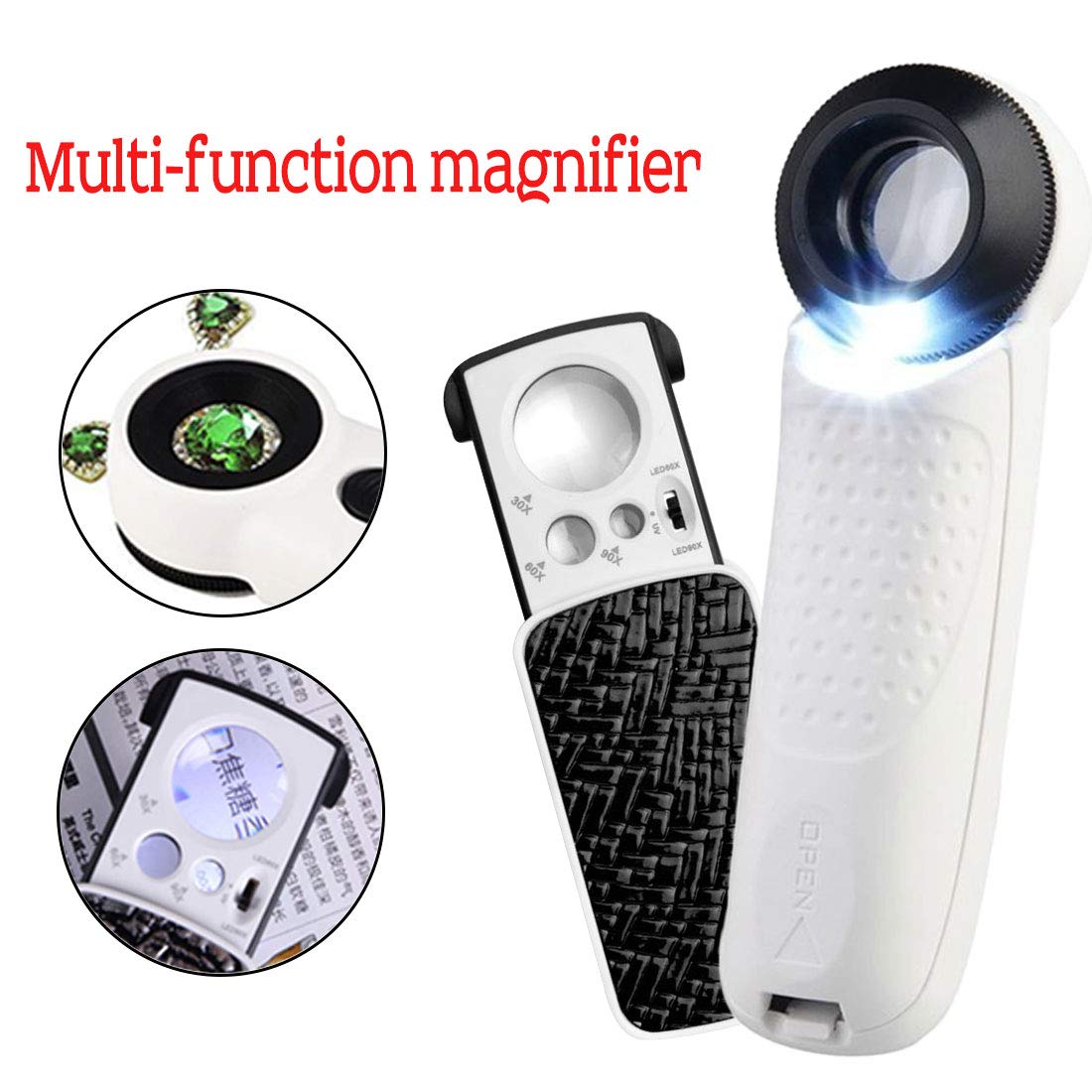 Lente D'ingrandimento 60x, Mini Microscopio Tascabile Lente D'ingrandimento a LED Rilevatore di Contraffazioni per Gioielli Diamanti Gemme e Monete