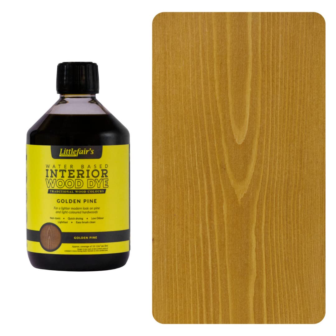 Littlefair's Wood Stain Water Based - 500 ml - Indoor Furniture Stain Light & Dark Finishes - Special Non Toxic & Eco Friendly Formula - Wood Stain for Crafts - Colour: Golden Pine