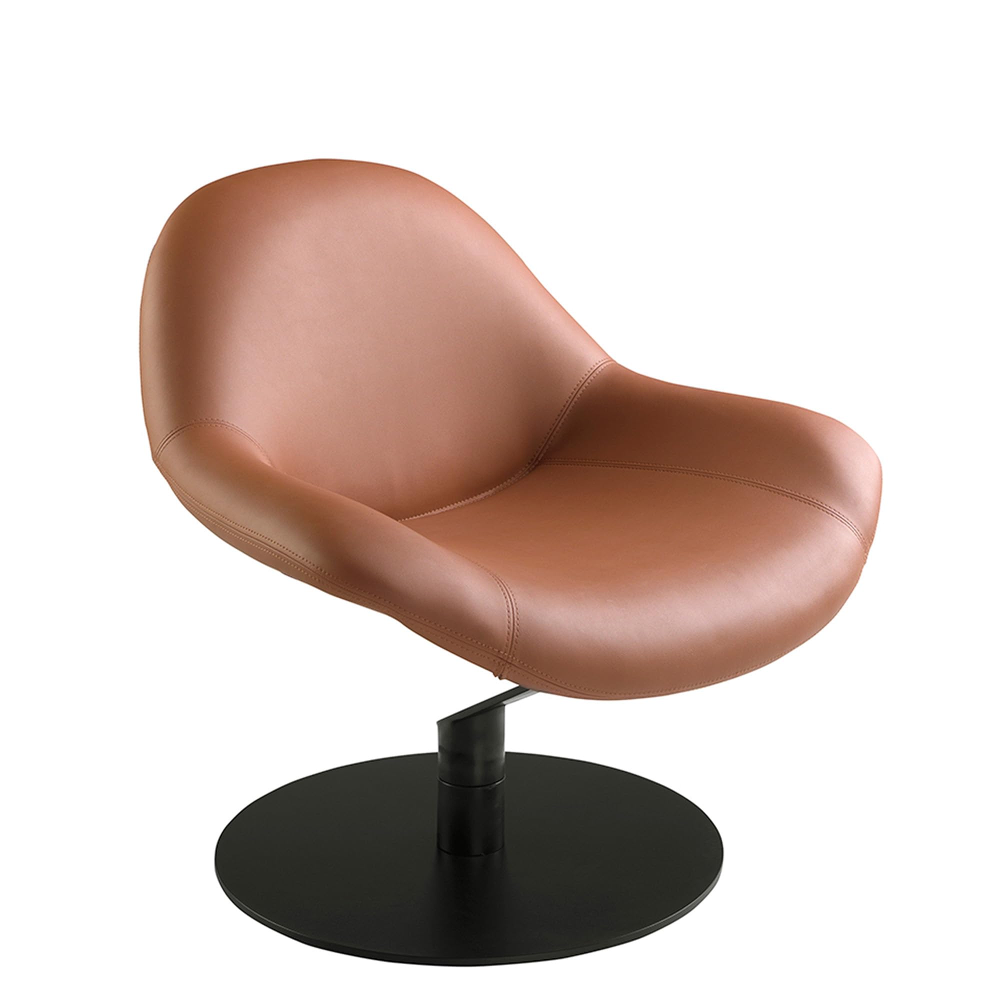 Angel Cerdá – Sillon Moderno Giratorio Tapizado en Polipiel Marrón, Giro 360º | Respaldo Alto y Reposabrazos | Patas de Acero Inoxidable Negro Mate | Diseño para Salón | 86 x 83 x 79 cm