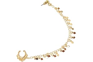 Gothic Gypsy Nose Ring, Non Piercing Fake Septum Ring, Nose to Ear Chain with Tassel