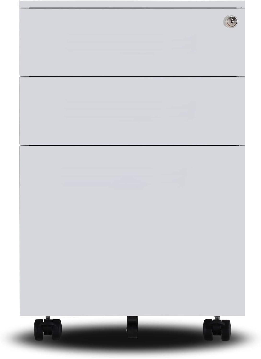 3 Drawer File Cabinet with Lock, Steel Mobile Filing Cabinet on Anti-tilt Wheels, Rolling Locking Office Cabinets Under Desk for Legal/Letter Size (White)