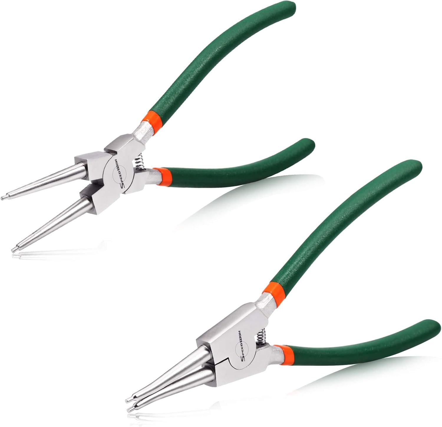 SPEEDWOX 2 Pcs Circlip Pliers Set, Tip Diameter 0.09 Inch, 9-Inch Snap Ring Pliers External, Precision Retaining Ring Pliers, Straight and Curved Jaws for Ring Remover Retaining