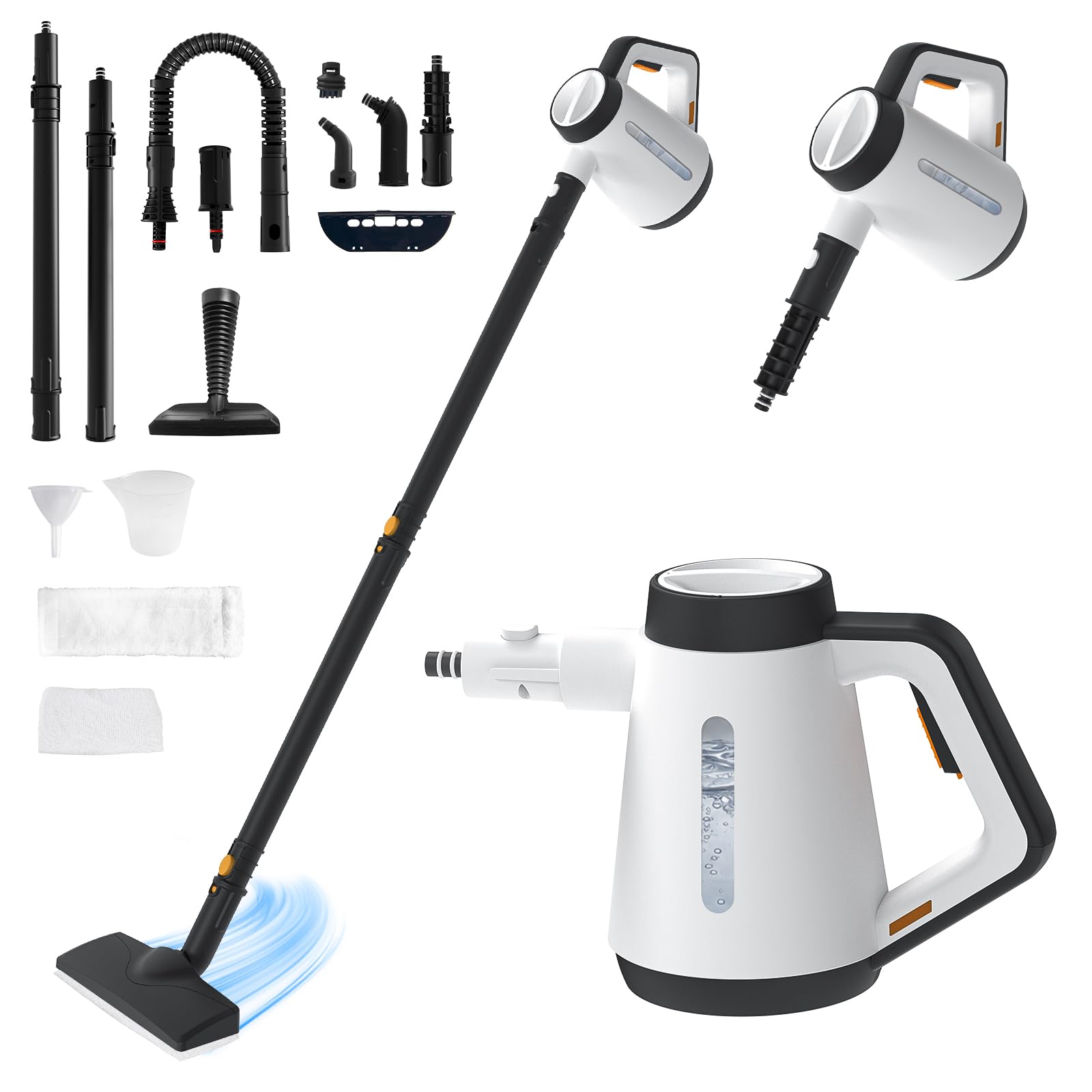 Myjka parowa, ręczna myjka parowa 1200 W, szybkie nagrzewanie 10 sekund, z 14 akcesoriami i zbiornikiem na wodę o pojemności 400 ml, wielofunkcyjna myjka parowa do użytku domowego, do czyszczenia