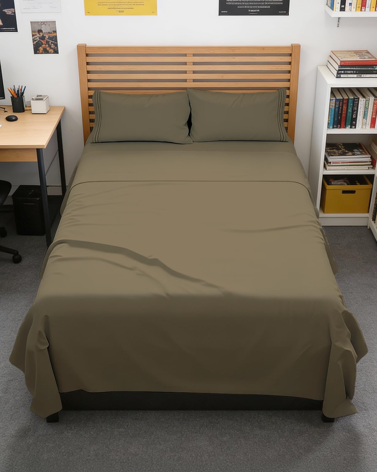 Full XL Sheets - 4 Piece Full XL Sheet Set - Breathable &amp; Cooling - Khaki